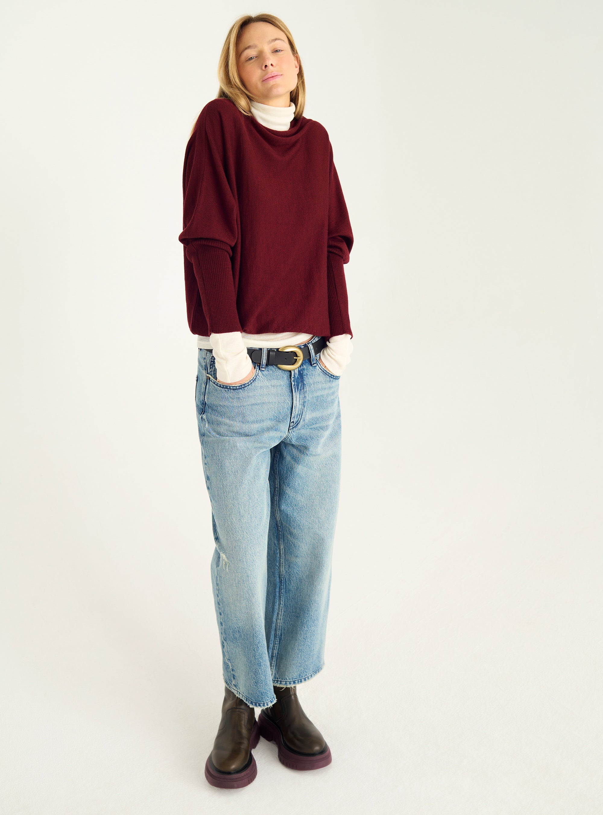 Oversize-Pullover mit drapiertem Kragen