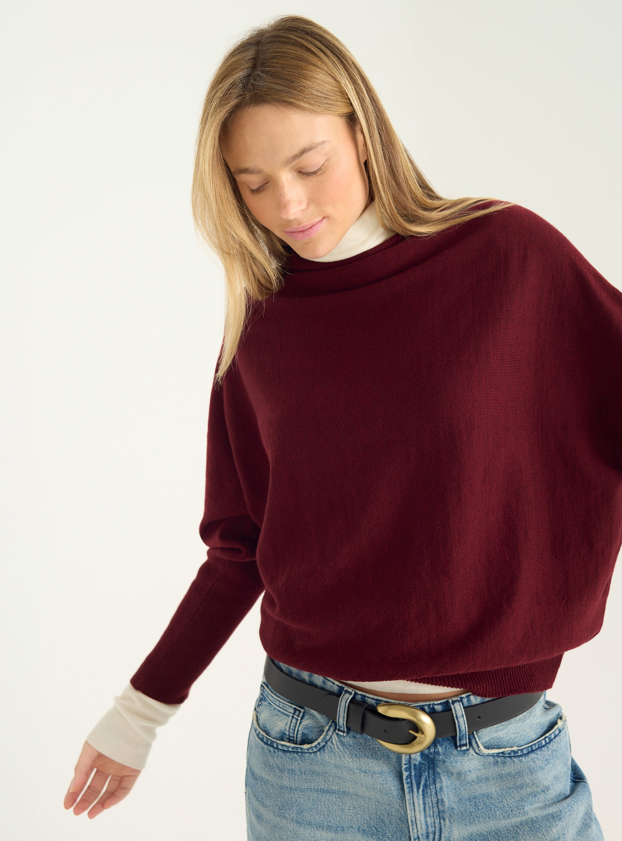 Oversize-Pullover mit drapiertem Kragen
