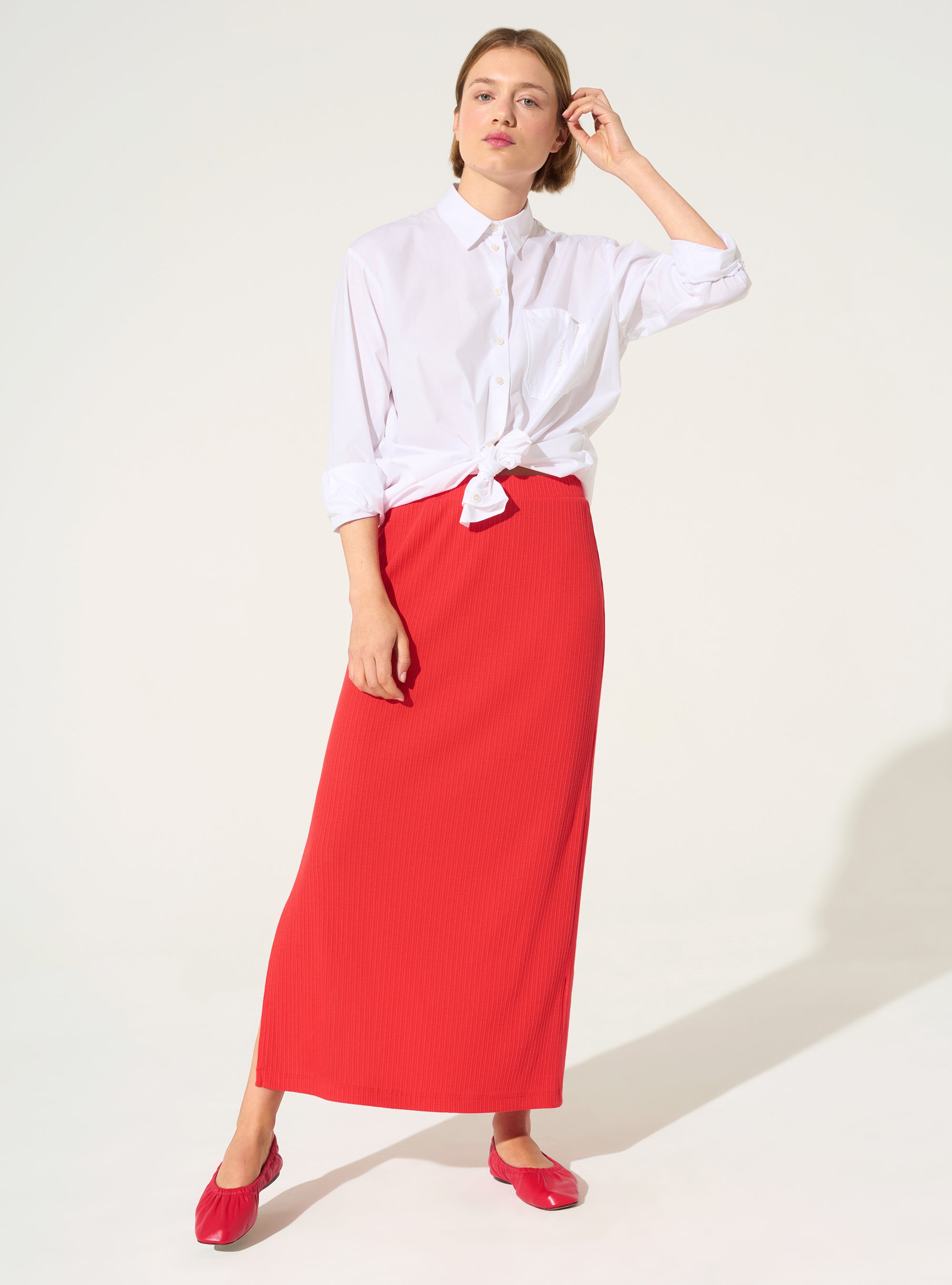 Jupe plissée en coton rouge