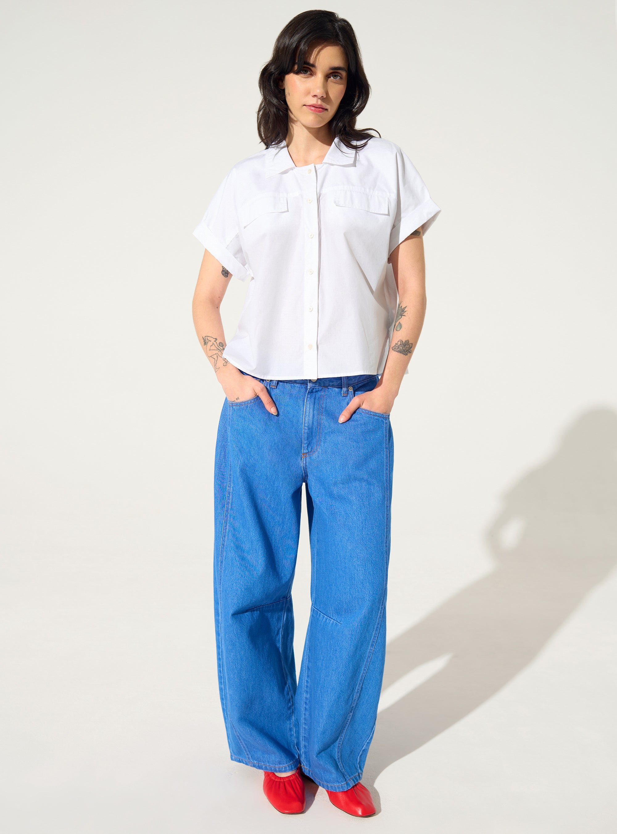 Chemise oversized en coton bio blanche acoté