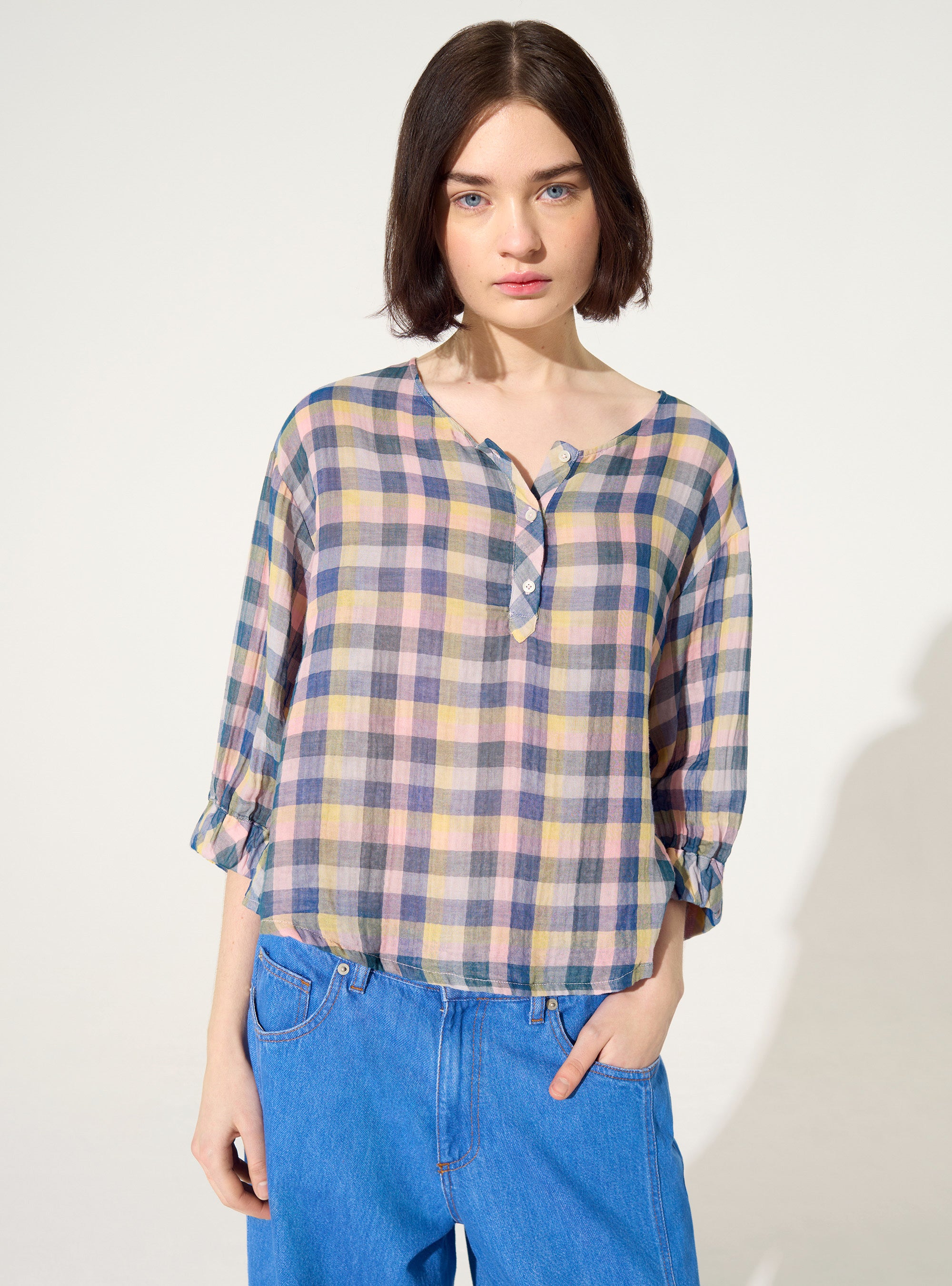 Blouse oversize en coton bleu