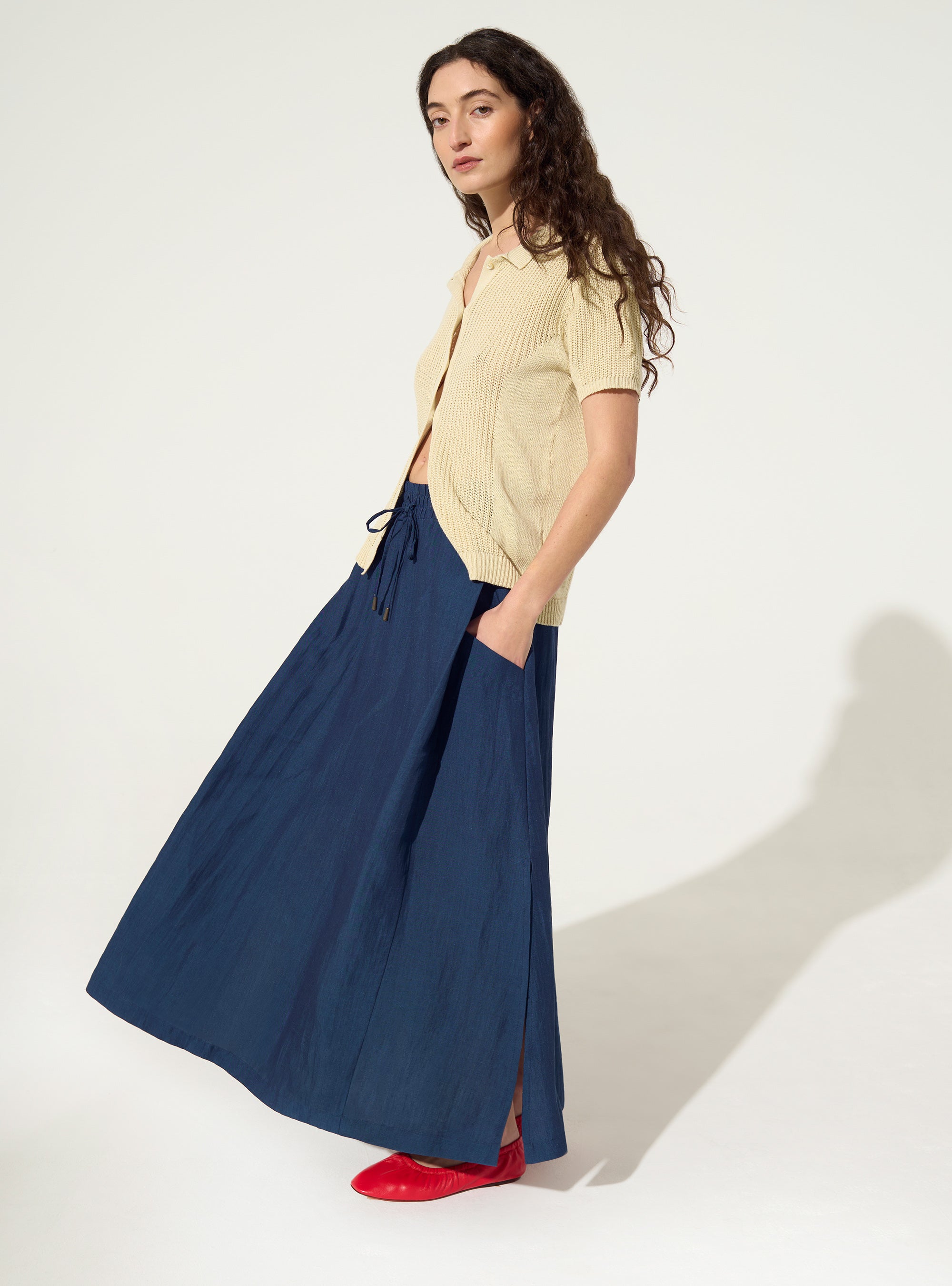 blue linen skirt