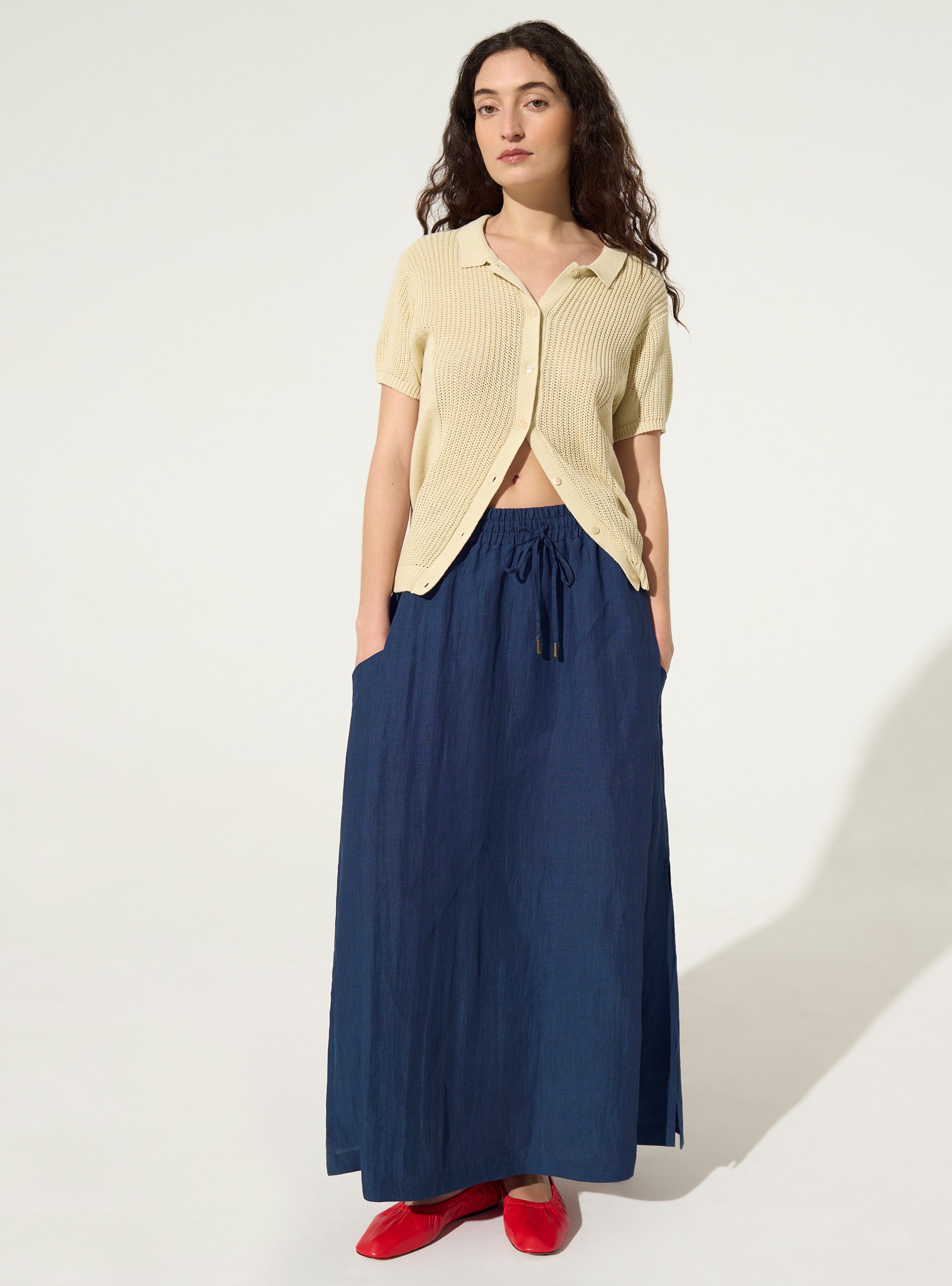 blue linen skirt