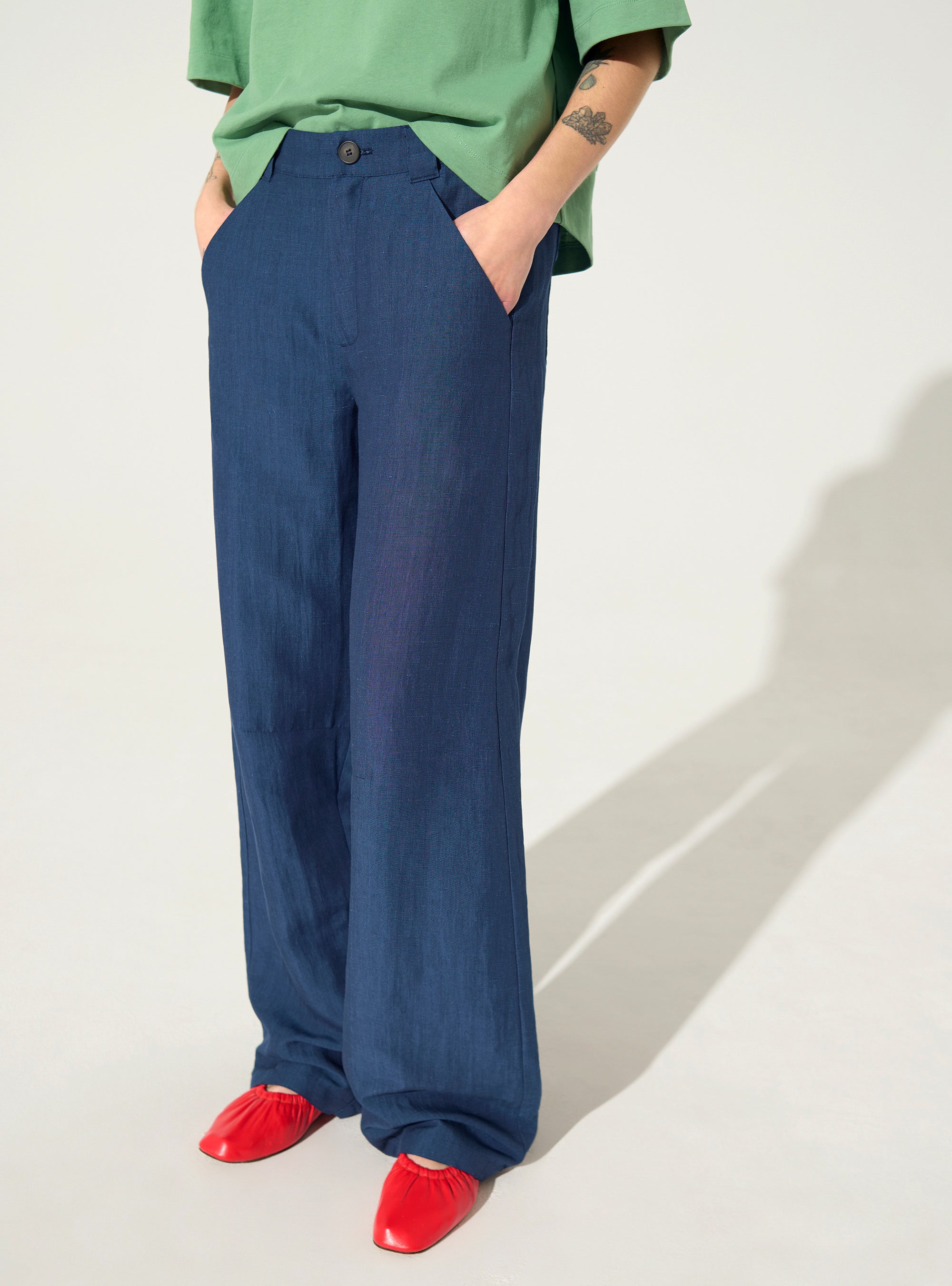 Pantalon en lin bleu