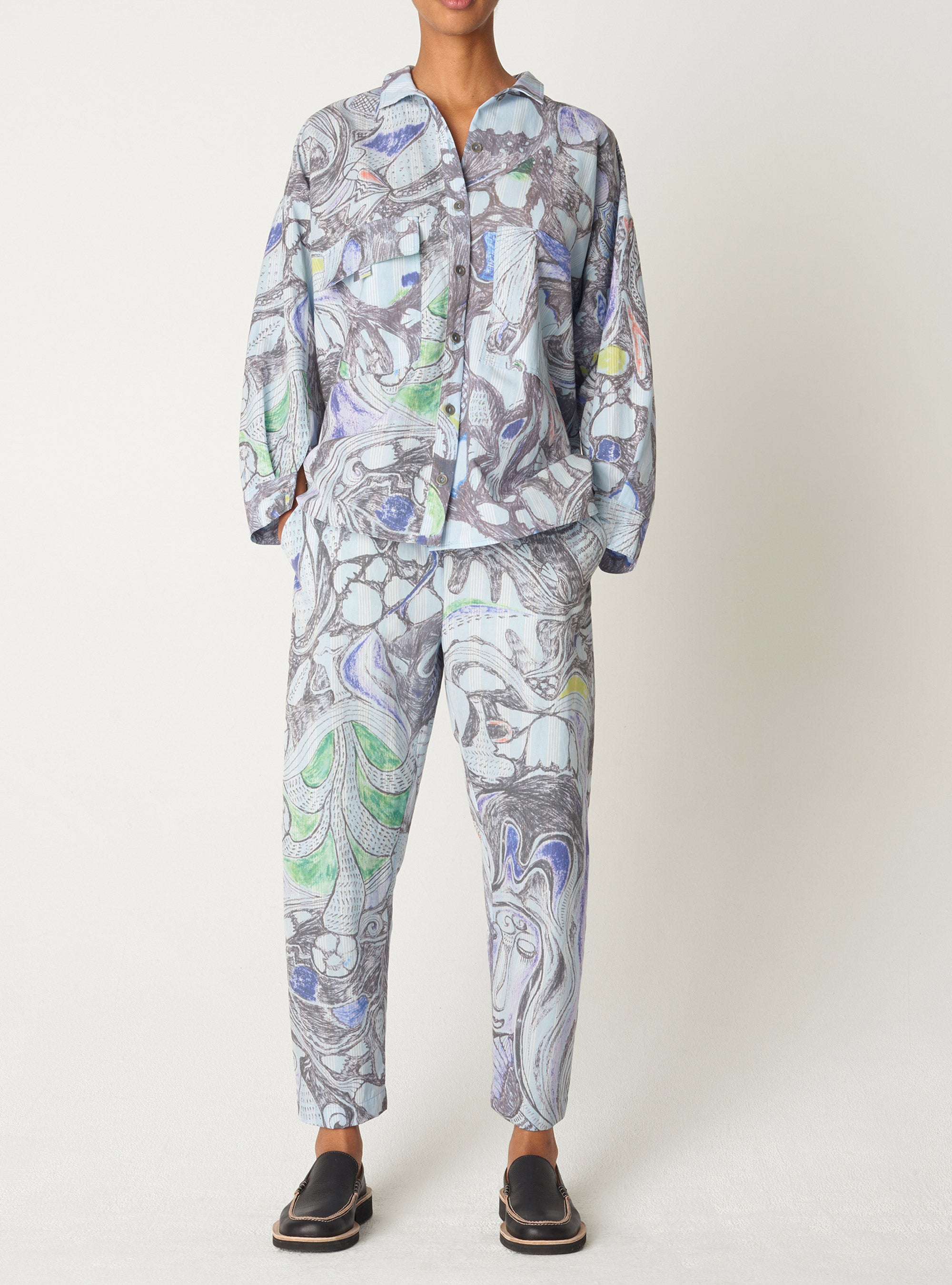 Chemise oversize imprimée à manches longues