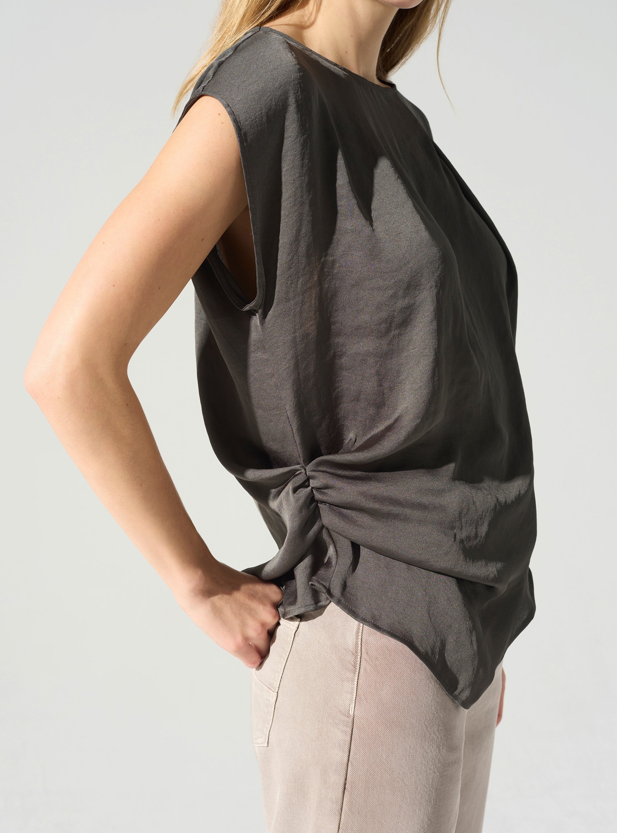 Asymmetrical boat neck blouse