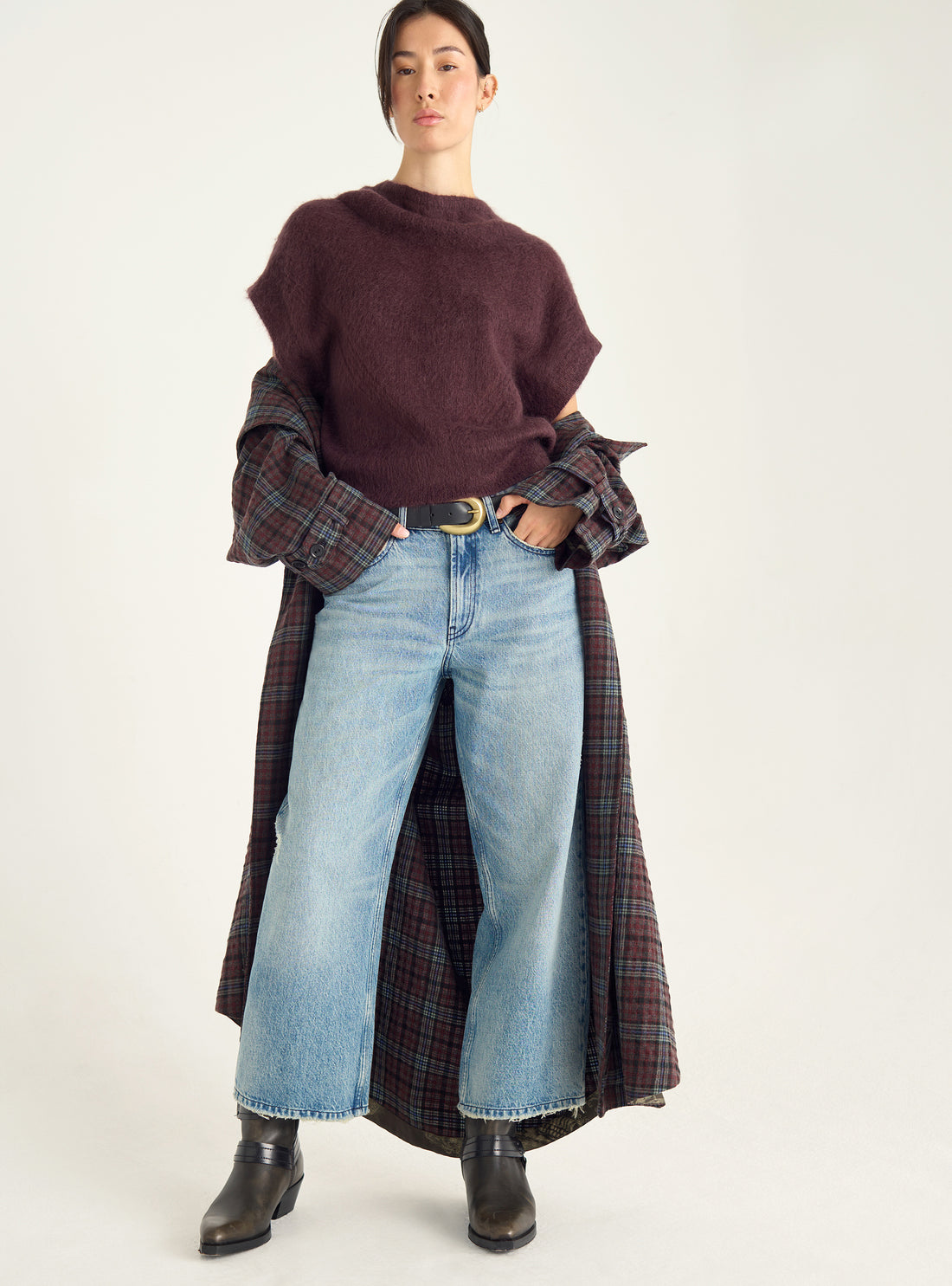 Kurzärmliger Pullover aus gebürstetem Mohair