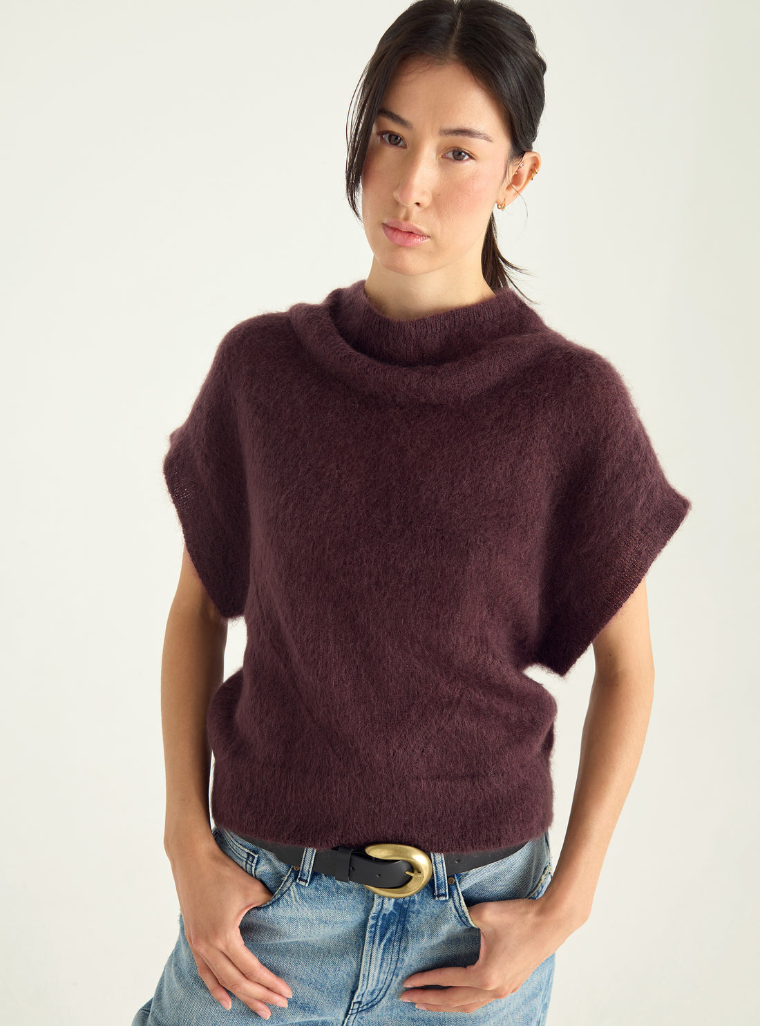 Kurzärmliger Pullover aus gebürstetem Mohair