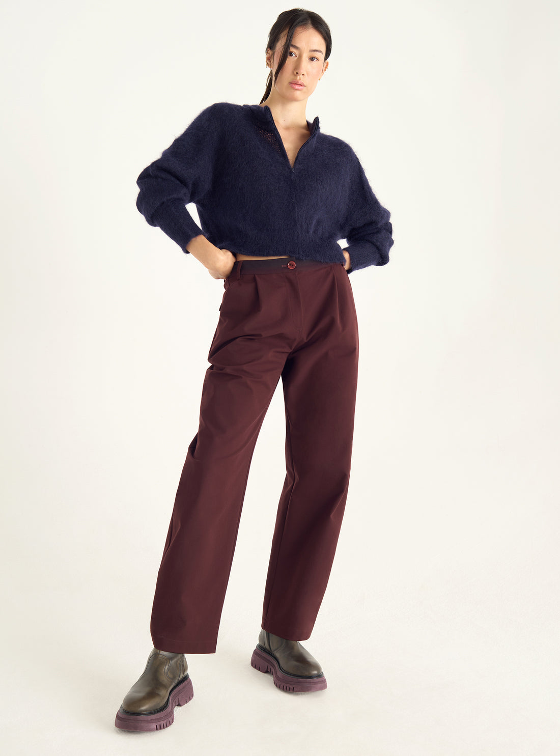 Kurzer Mohair-Cardigan mit Reißverschluss