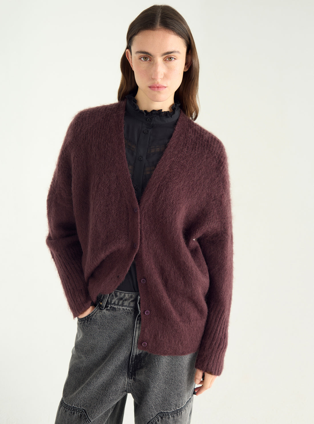 Cardigan long en mohair brossé