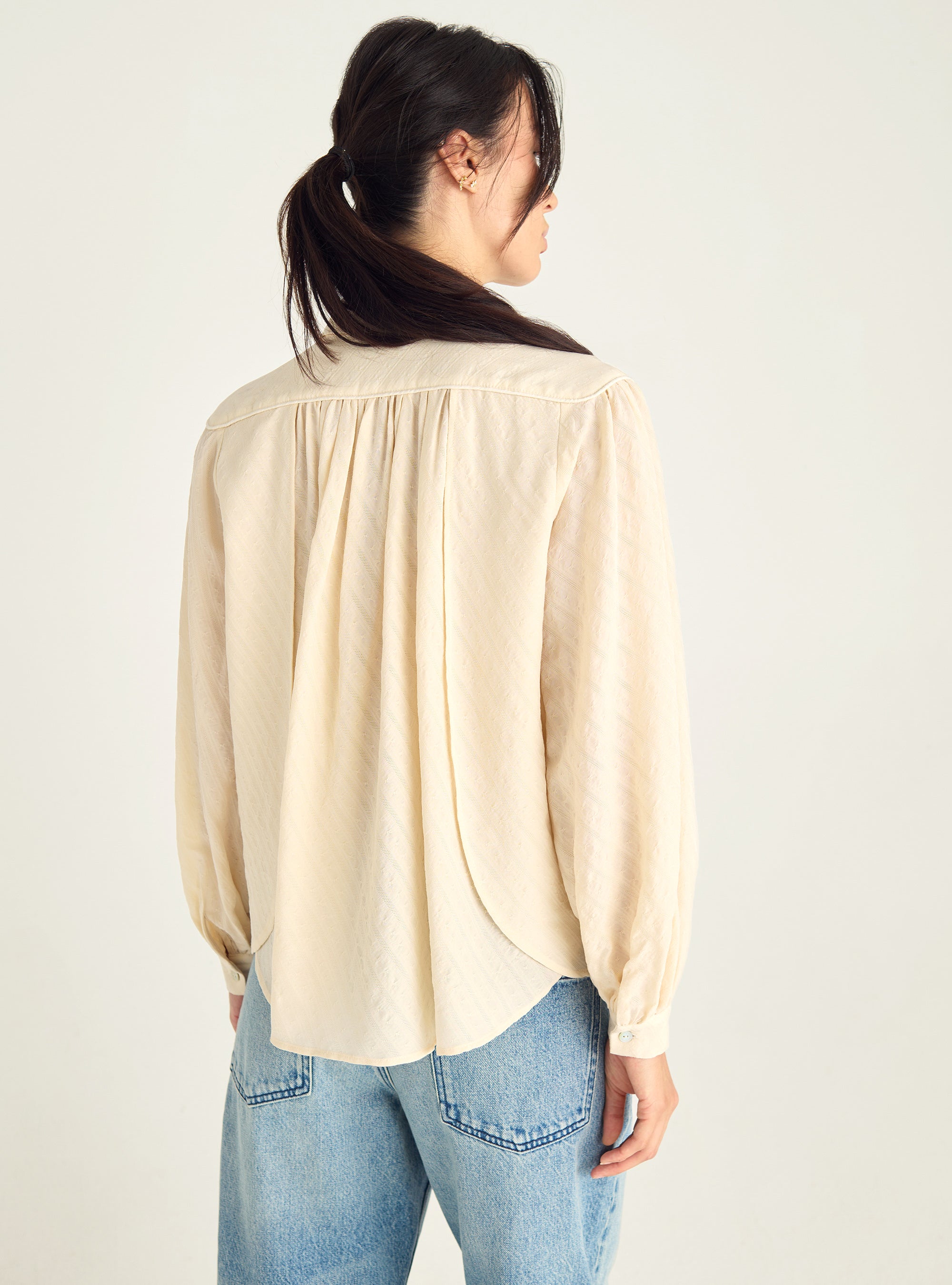 Jacquard cotton shirt with V-neck
