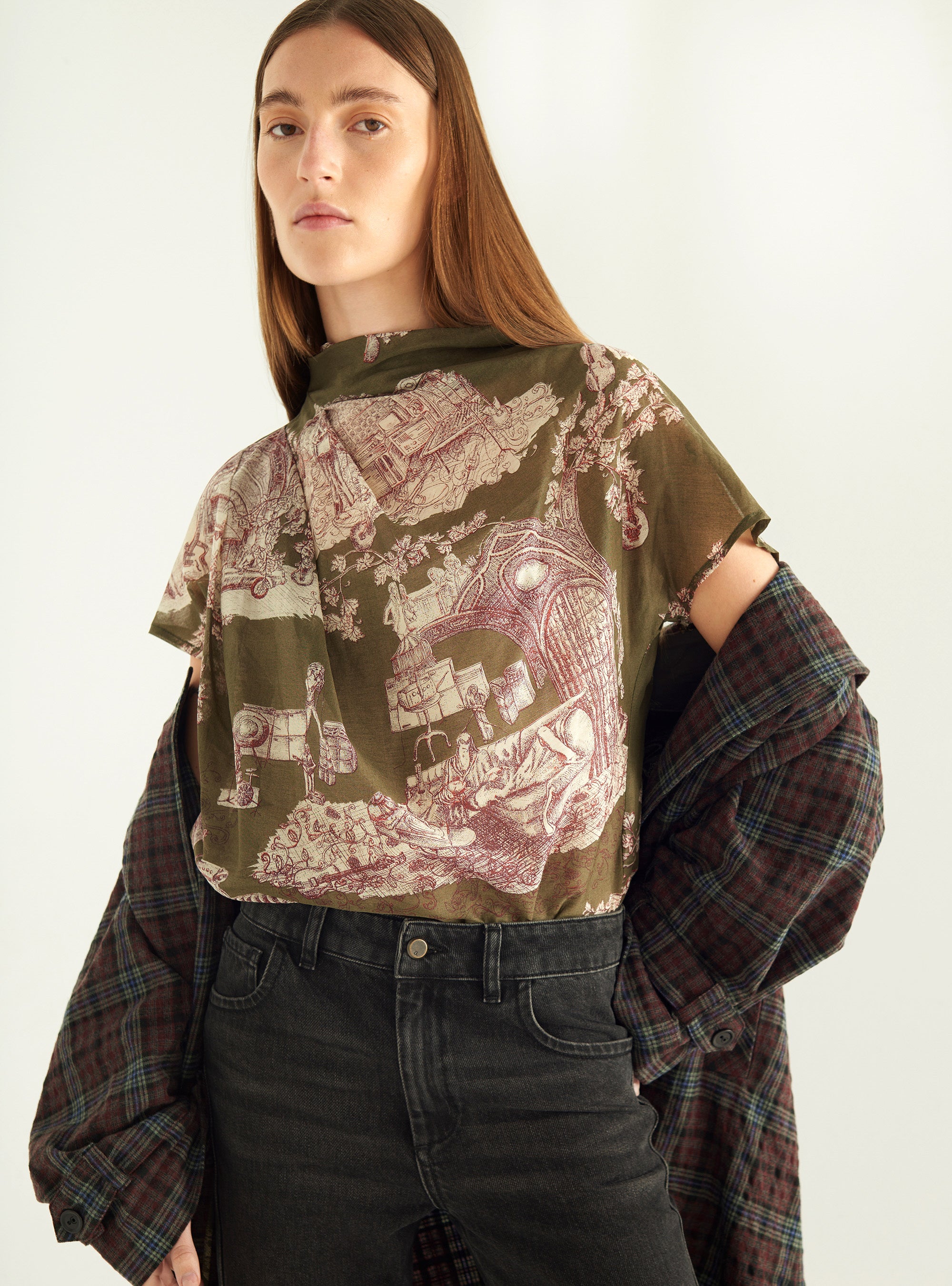 Draped blouse in cotton/silk voile