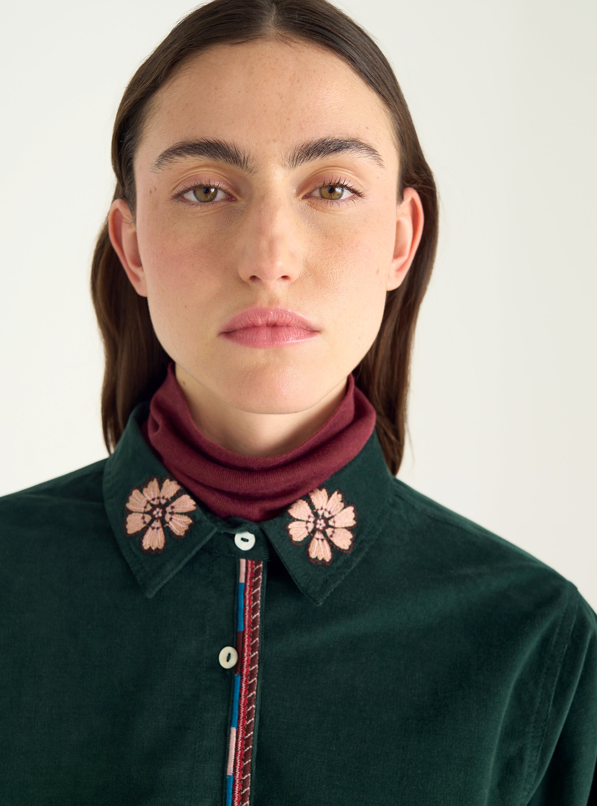 Embroidered cotton velvet shirt