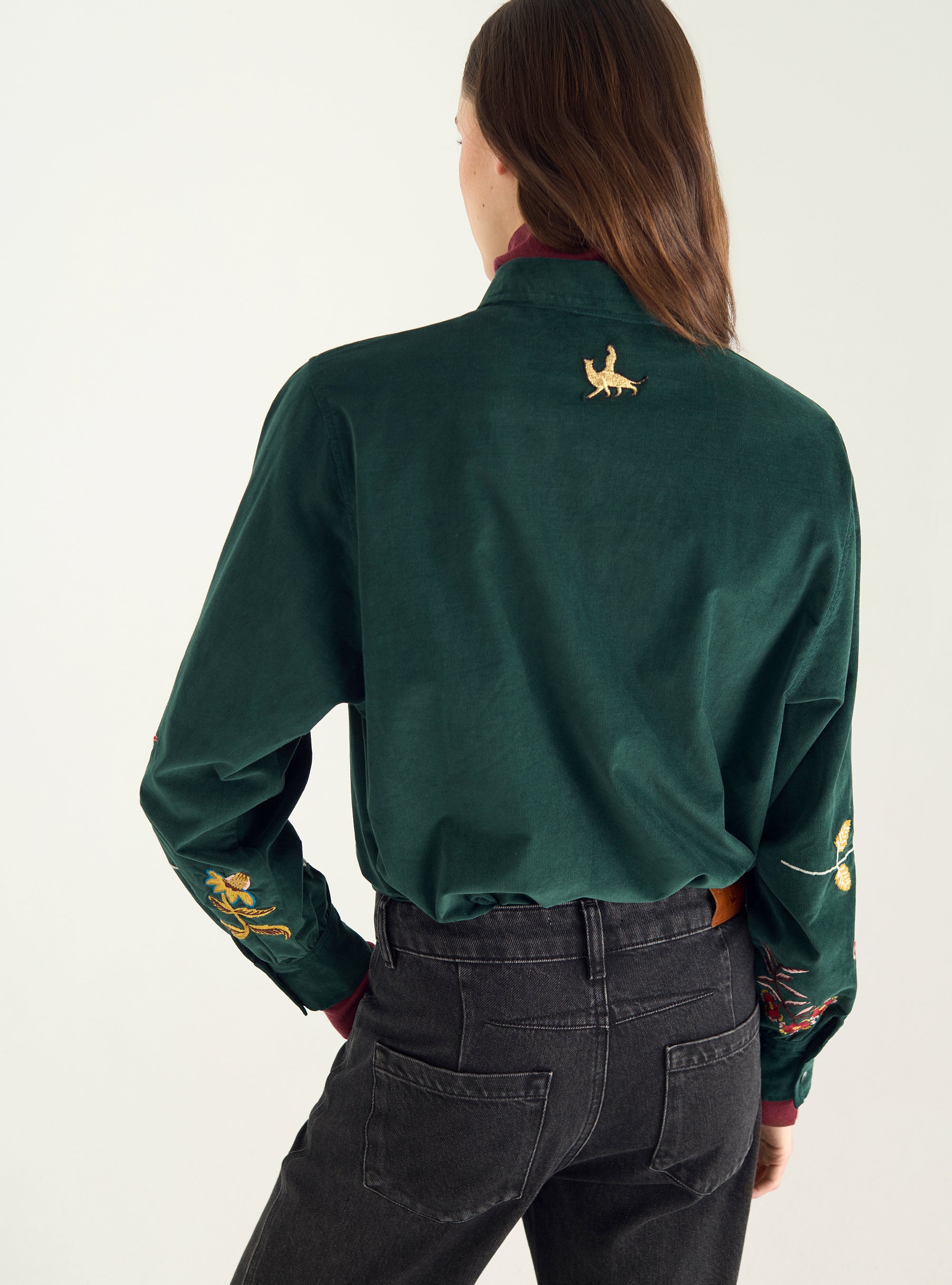 Embroidered cotton velvet shirt