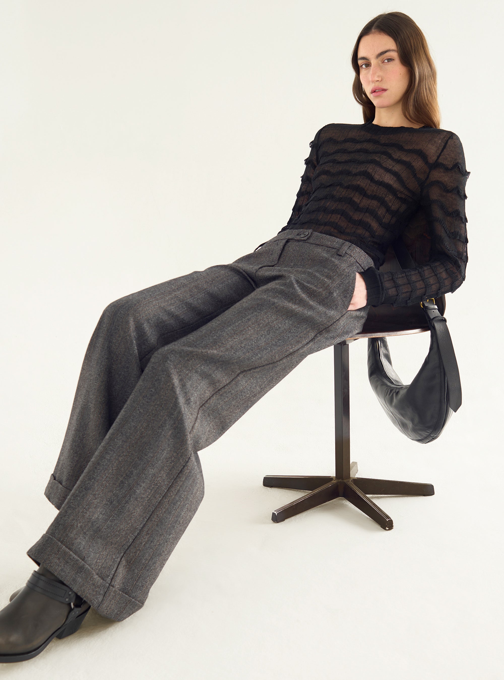 Weite Hose aus strukturiertem Tweed