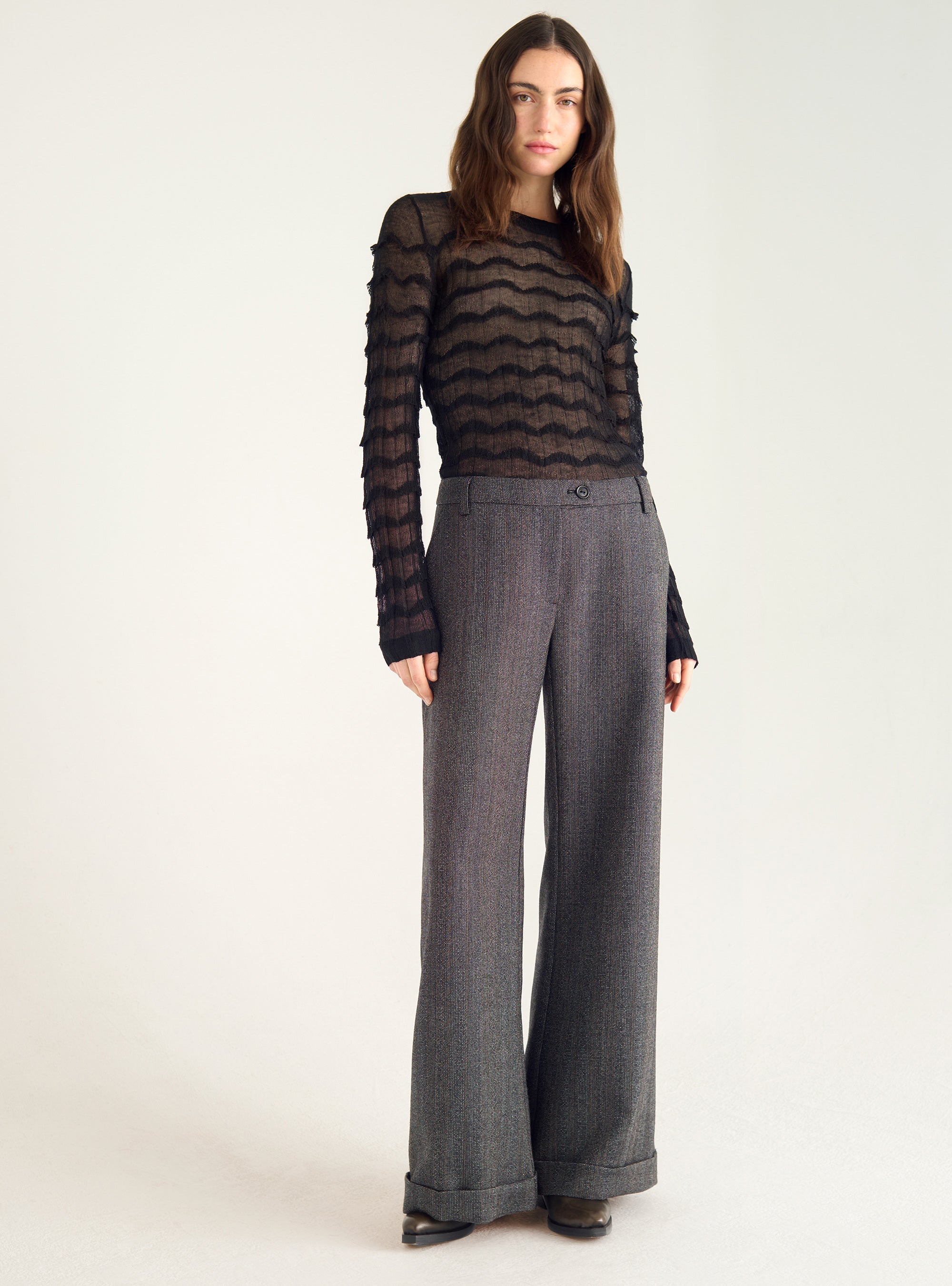 Weite Hose aus strukturiertem Tweed