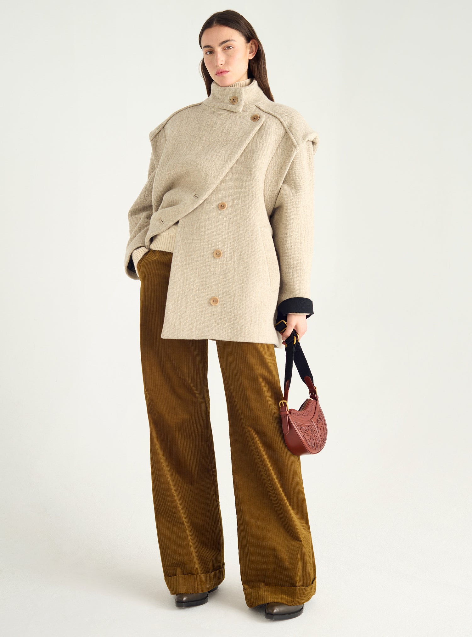 Strukturierter Mantel aus Wolle und Leinen