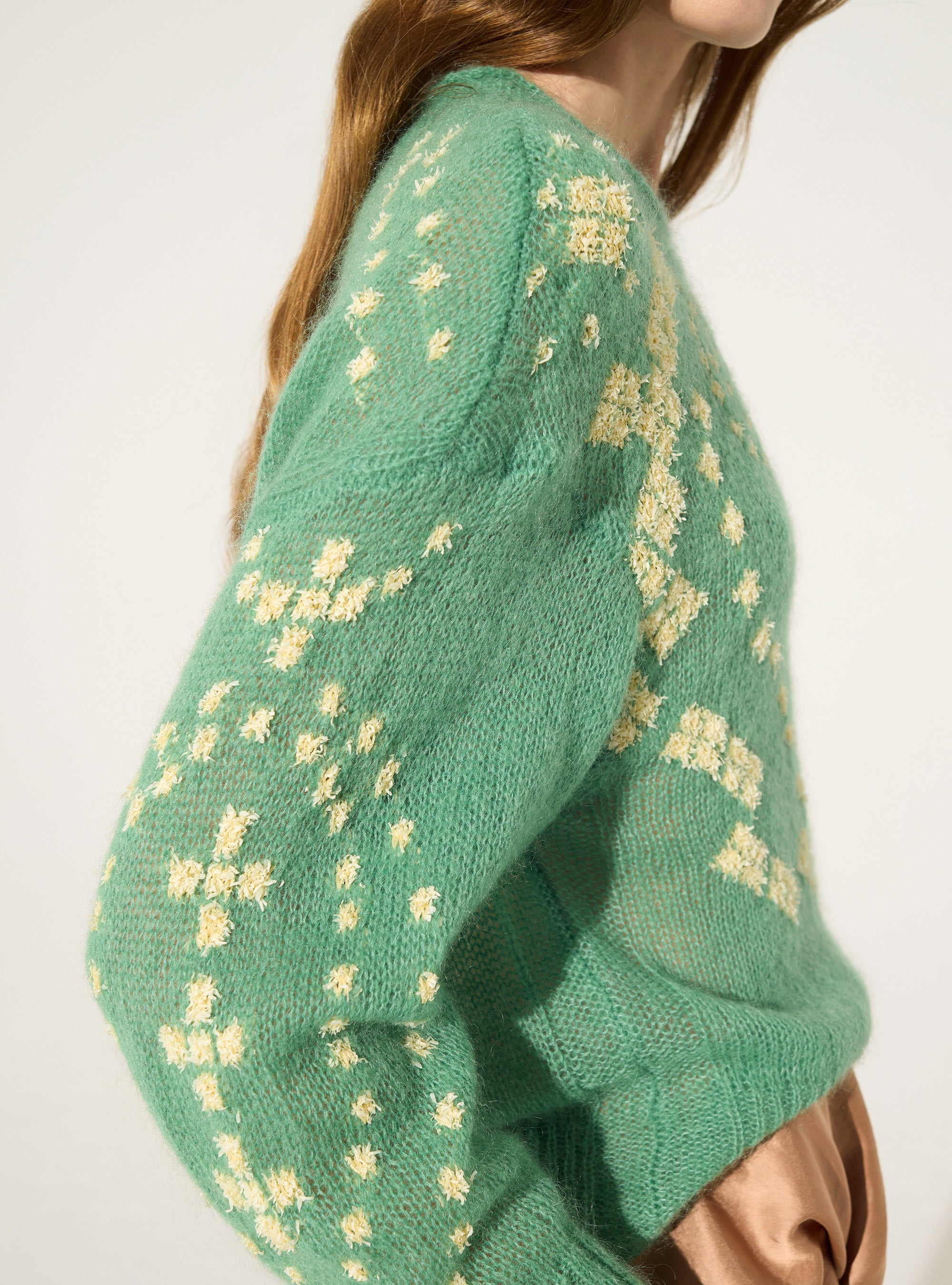 Green wool and mohair printed sweater