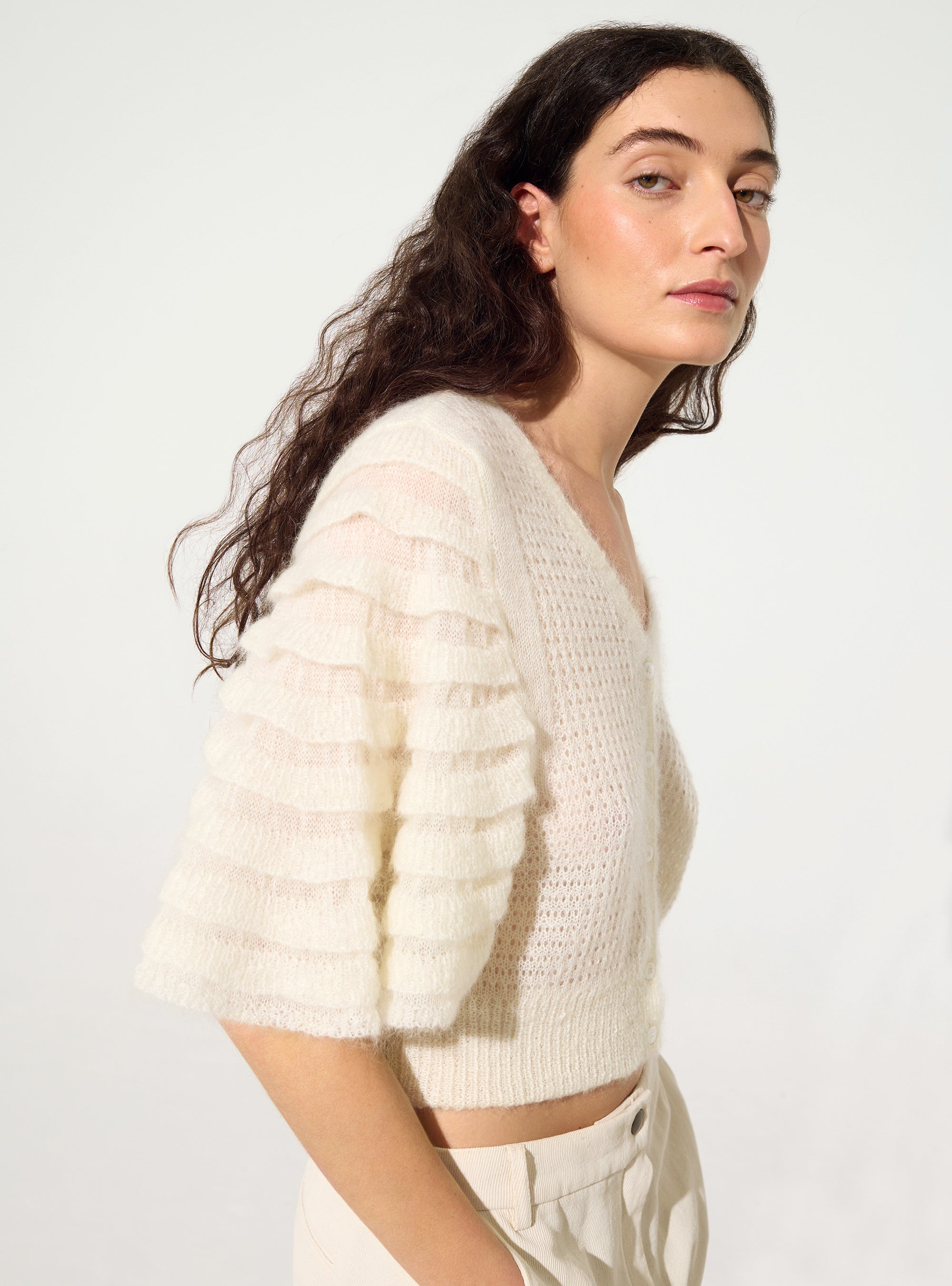 Cardigan en mohair et laine blanc