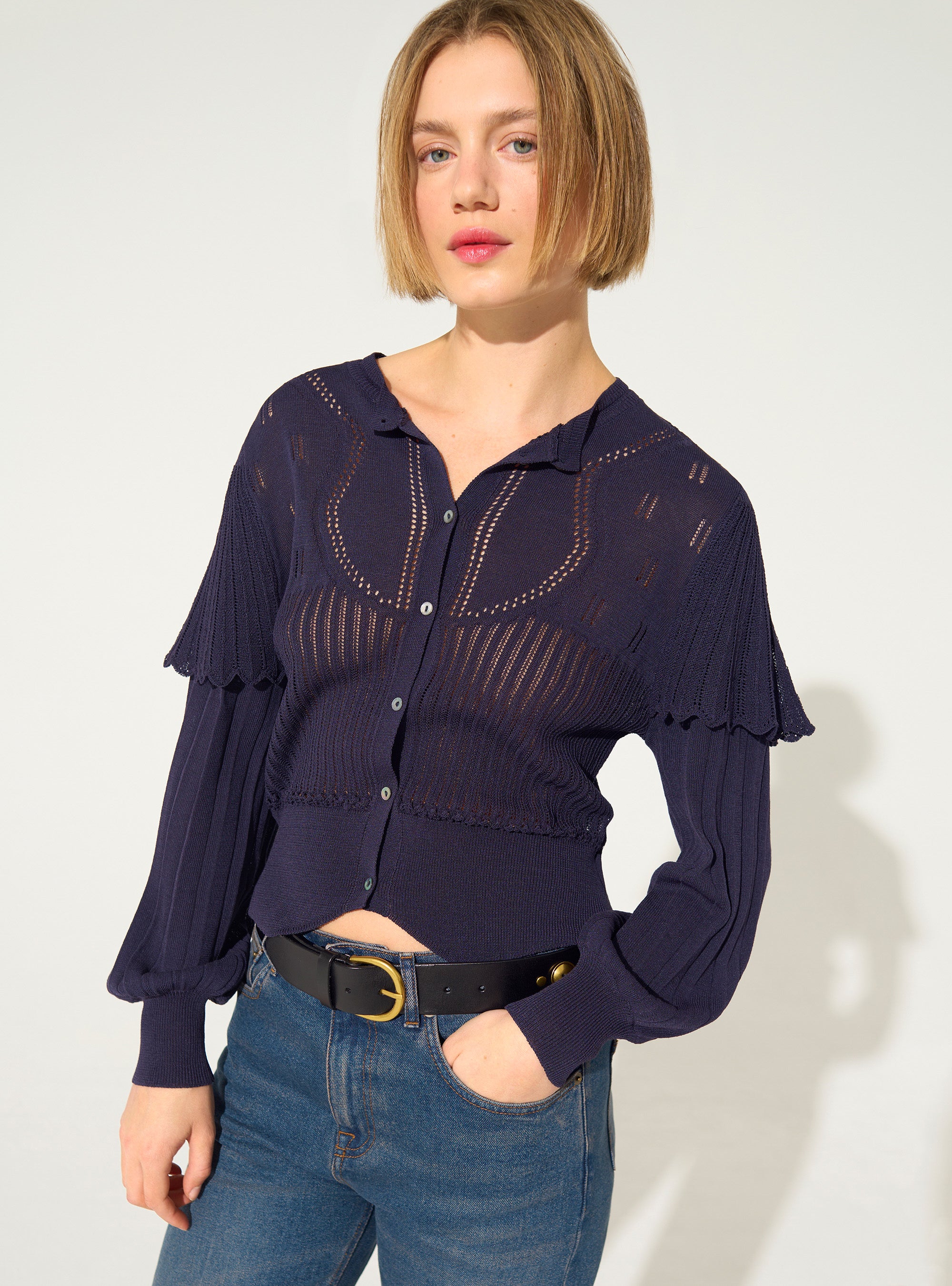 Cardigan plissé violet