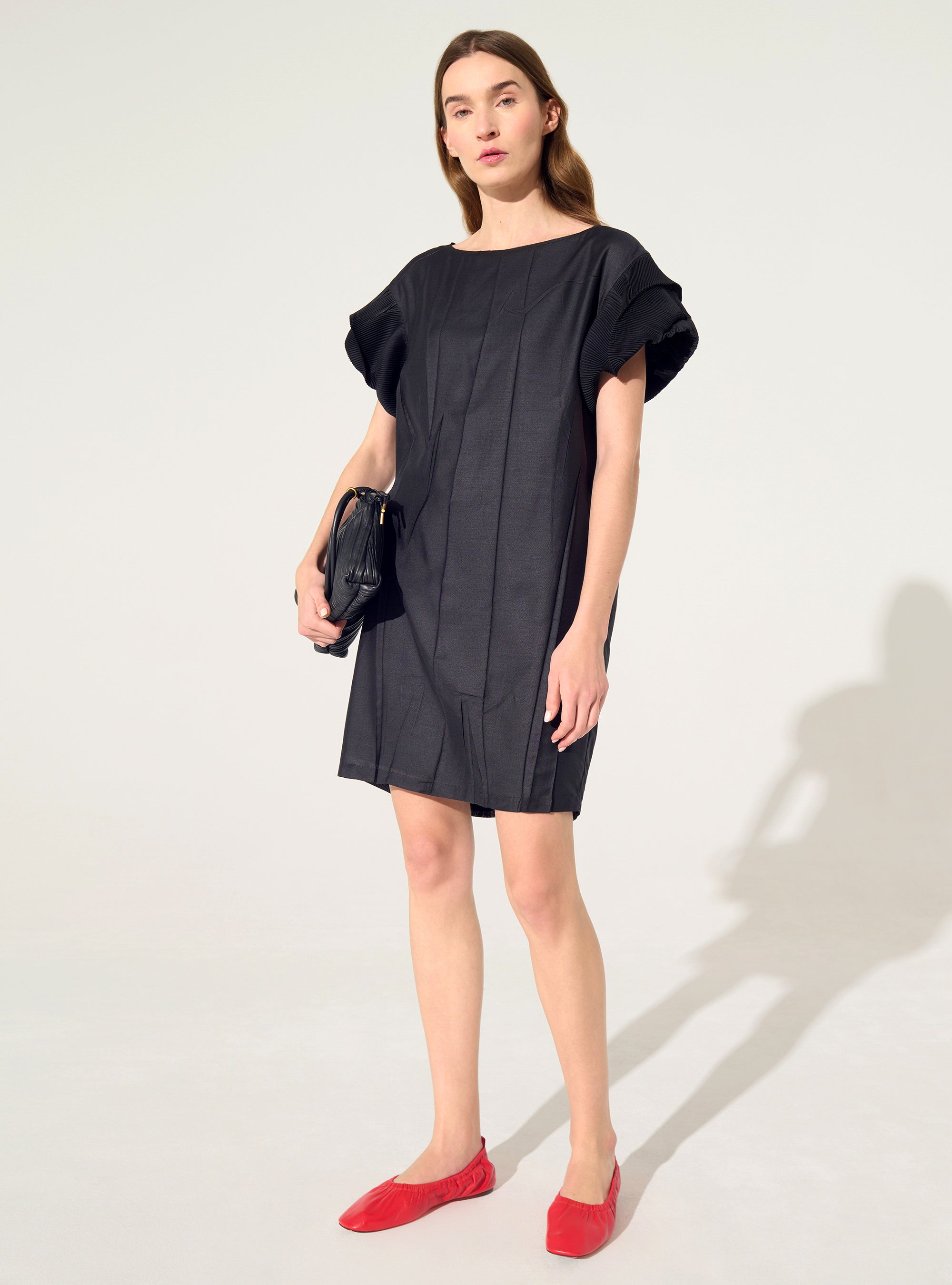 Black pleated straight dress