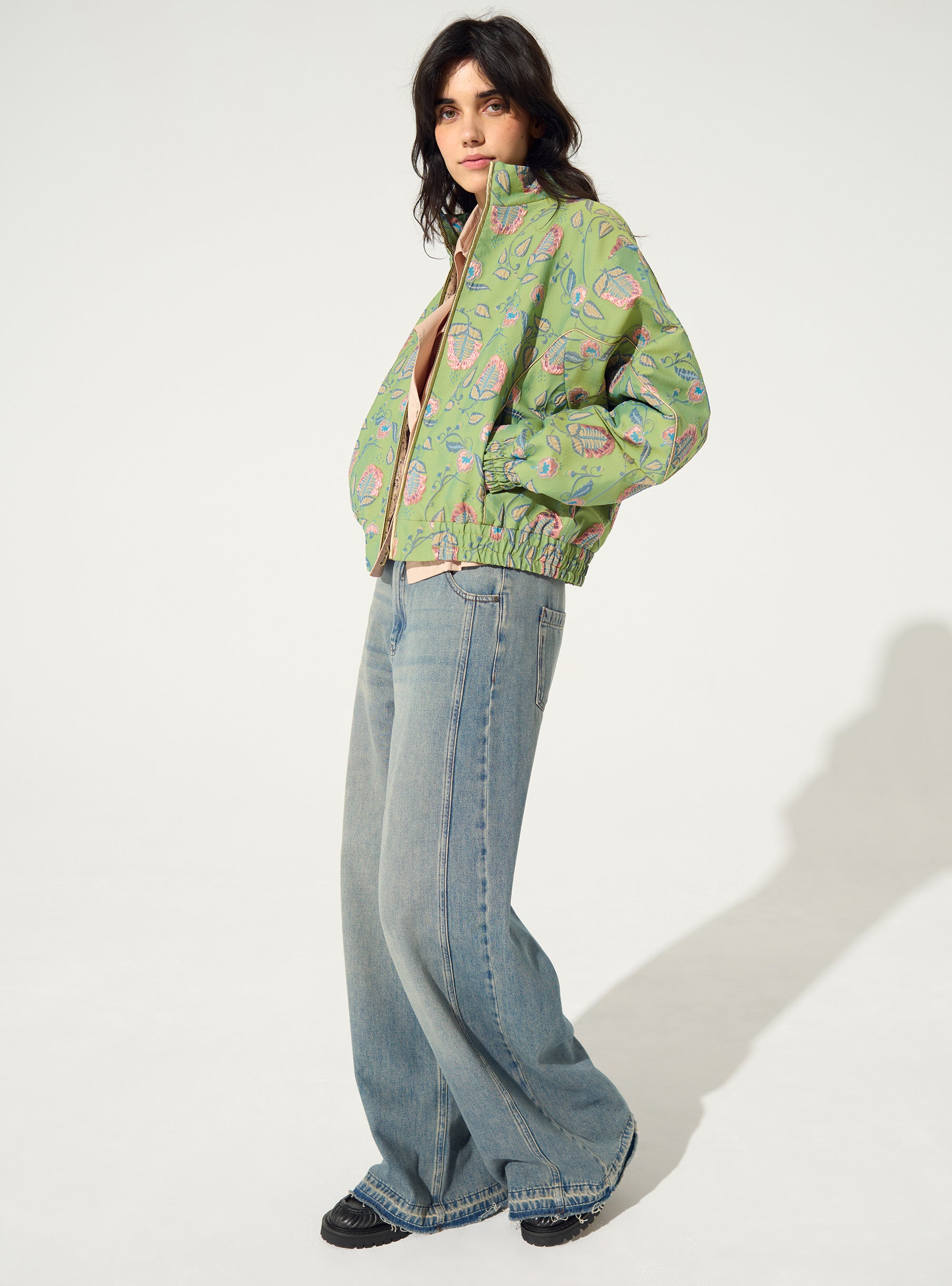 Blouson oversized en jacquard vert