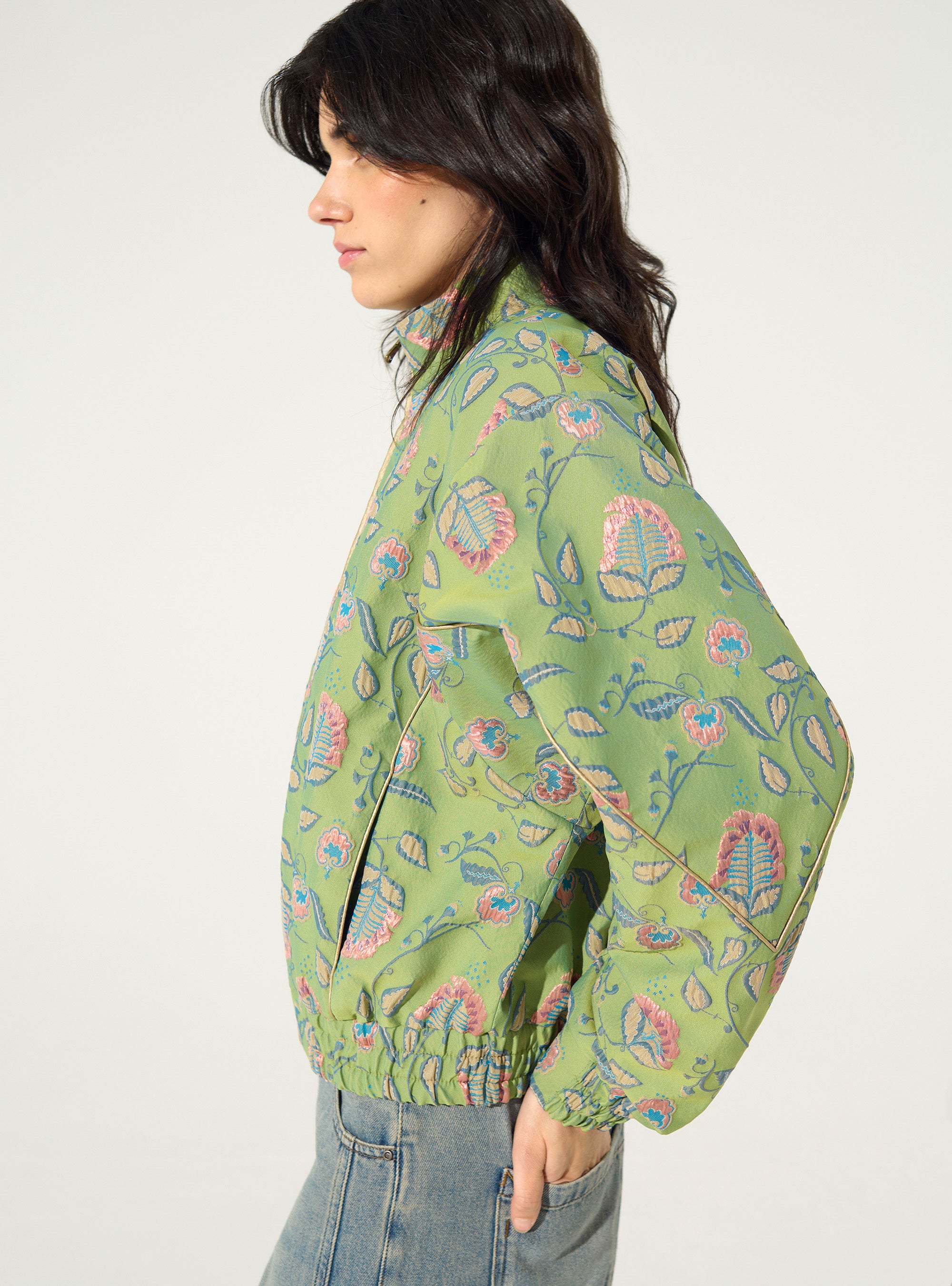 Blouson oversized en jacquard vert