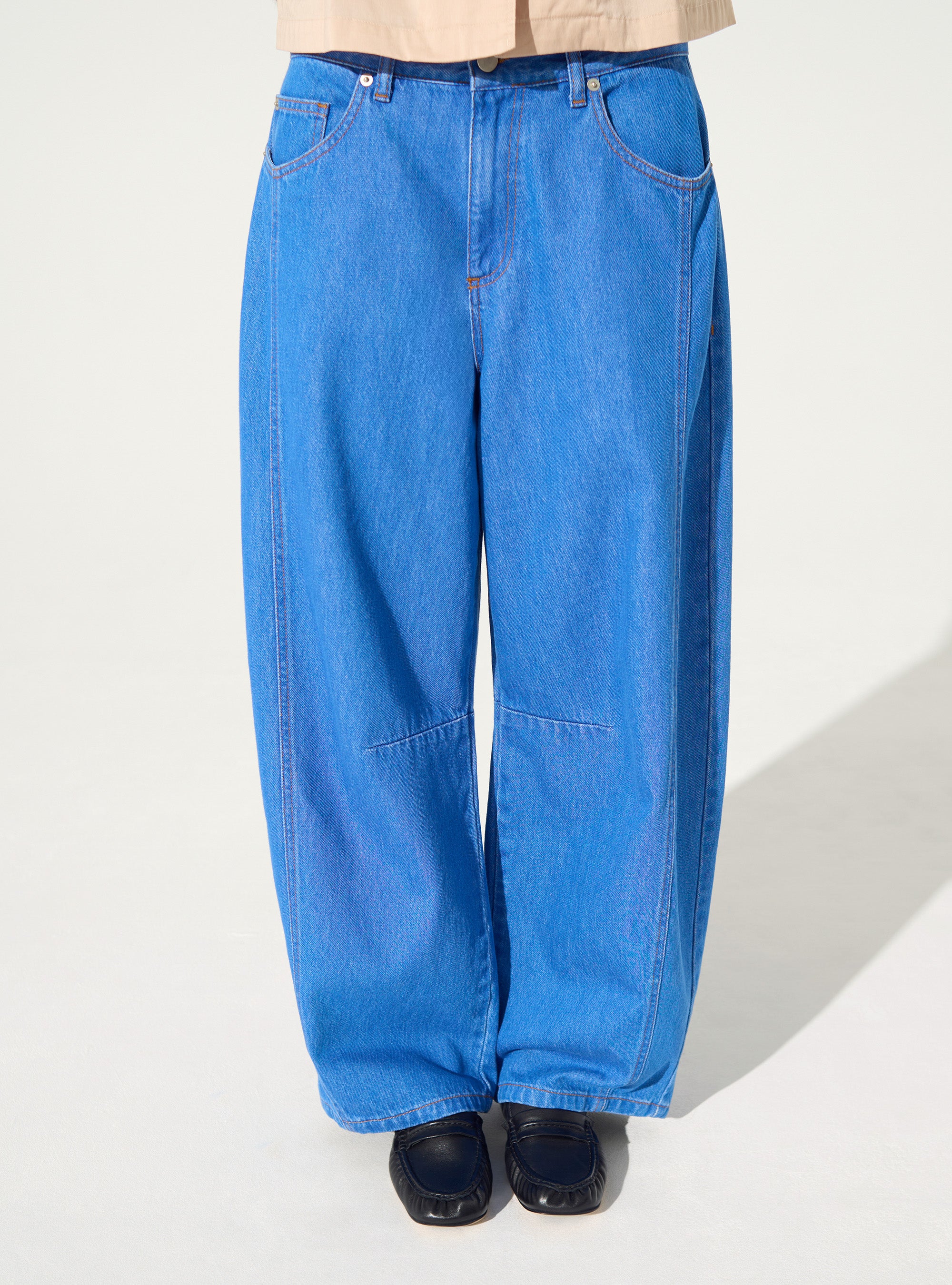 Blue Cotton Barrel Jeans