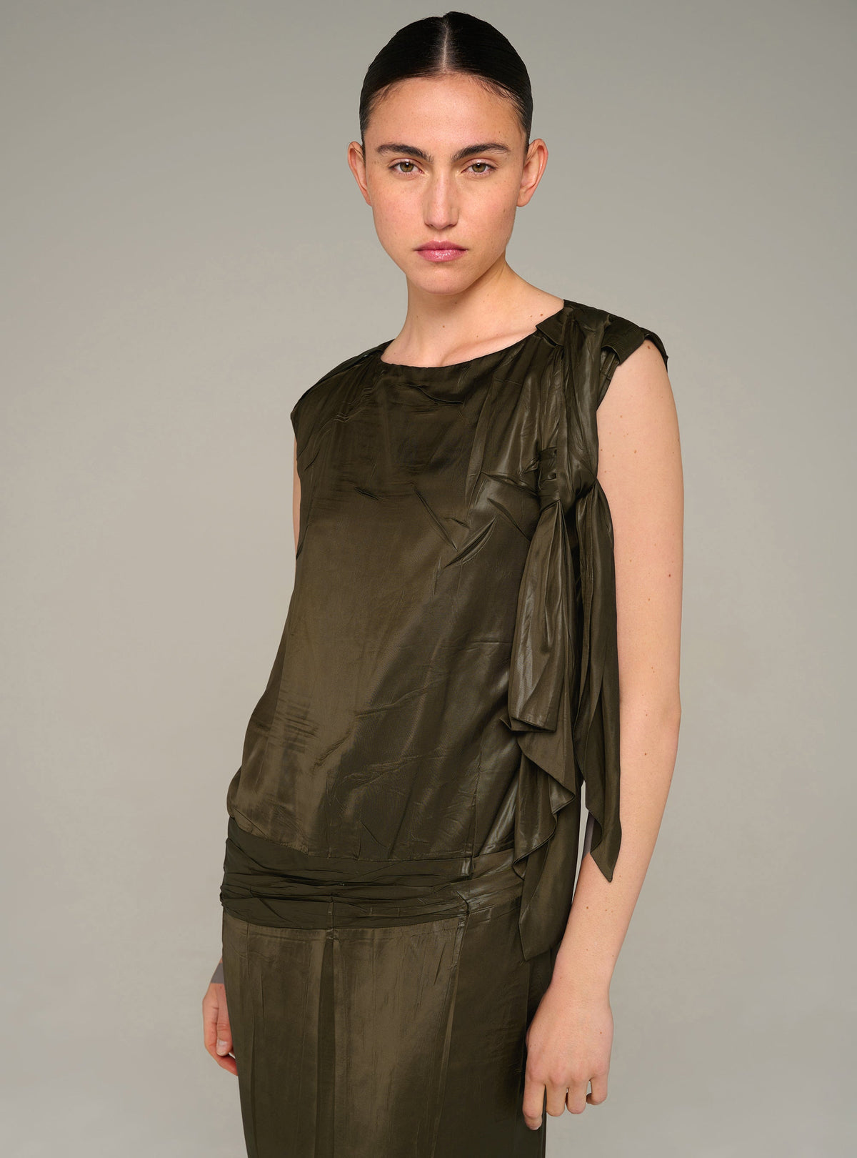 Robe longue sans manches plissée Cotélac