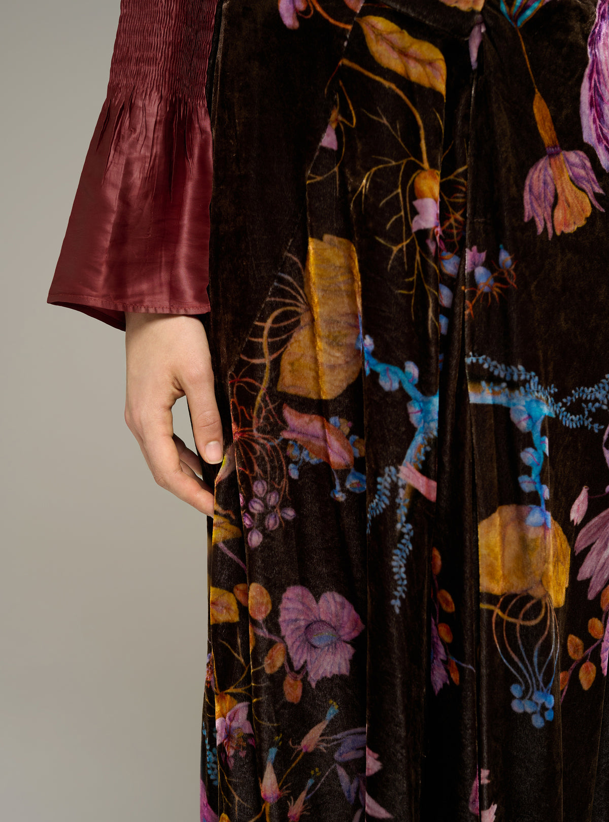 Long straight printed velvet skirt