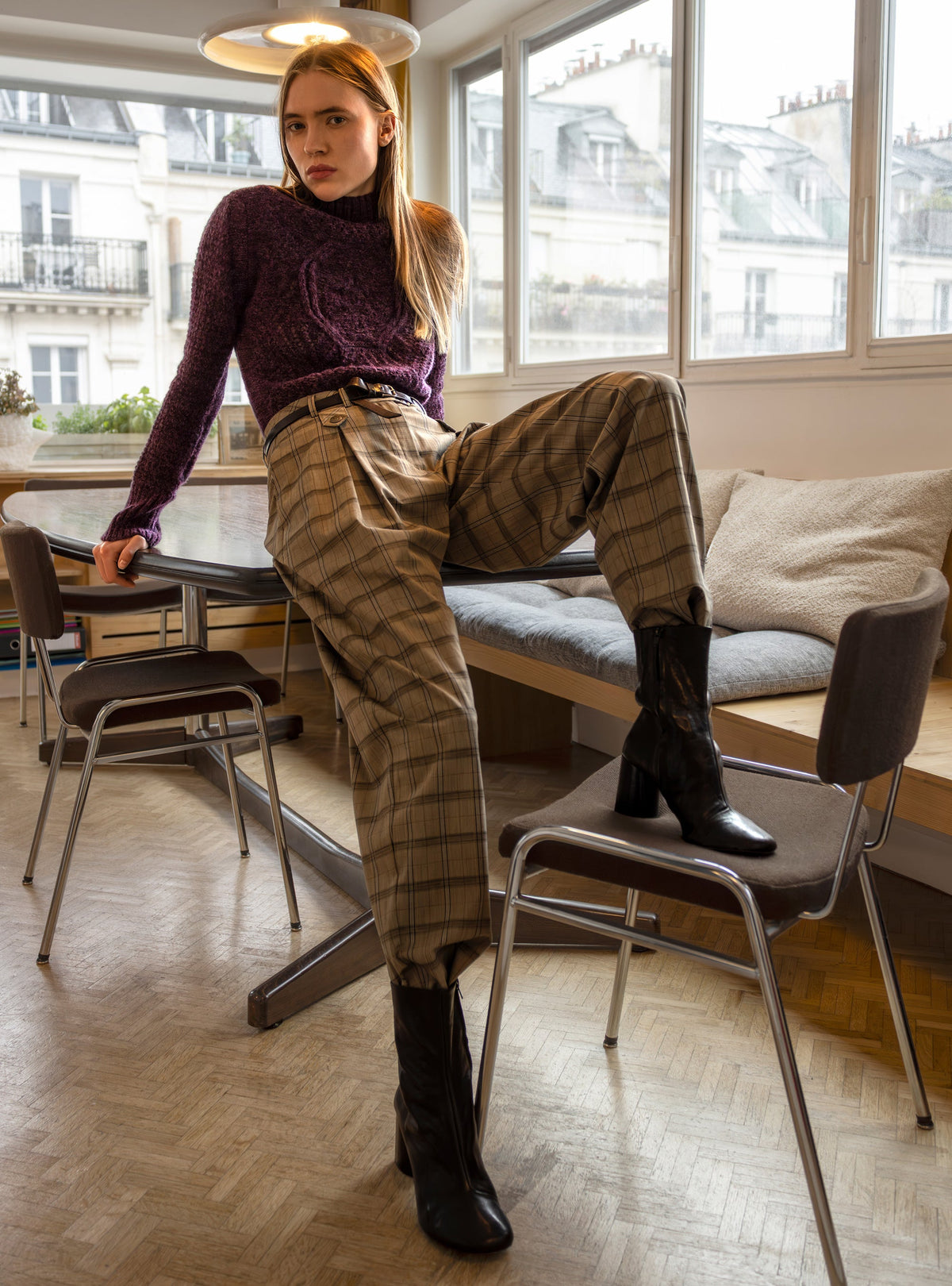 Pantalon carrotte à carreaux Cotélac