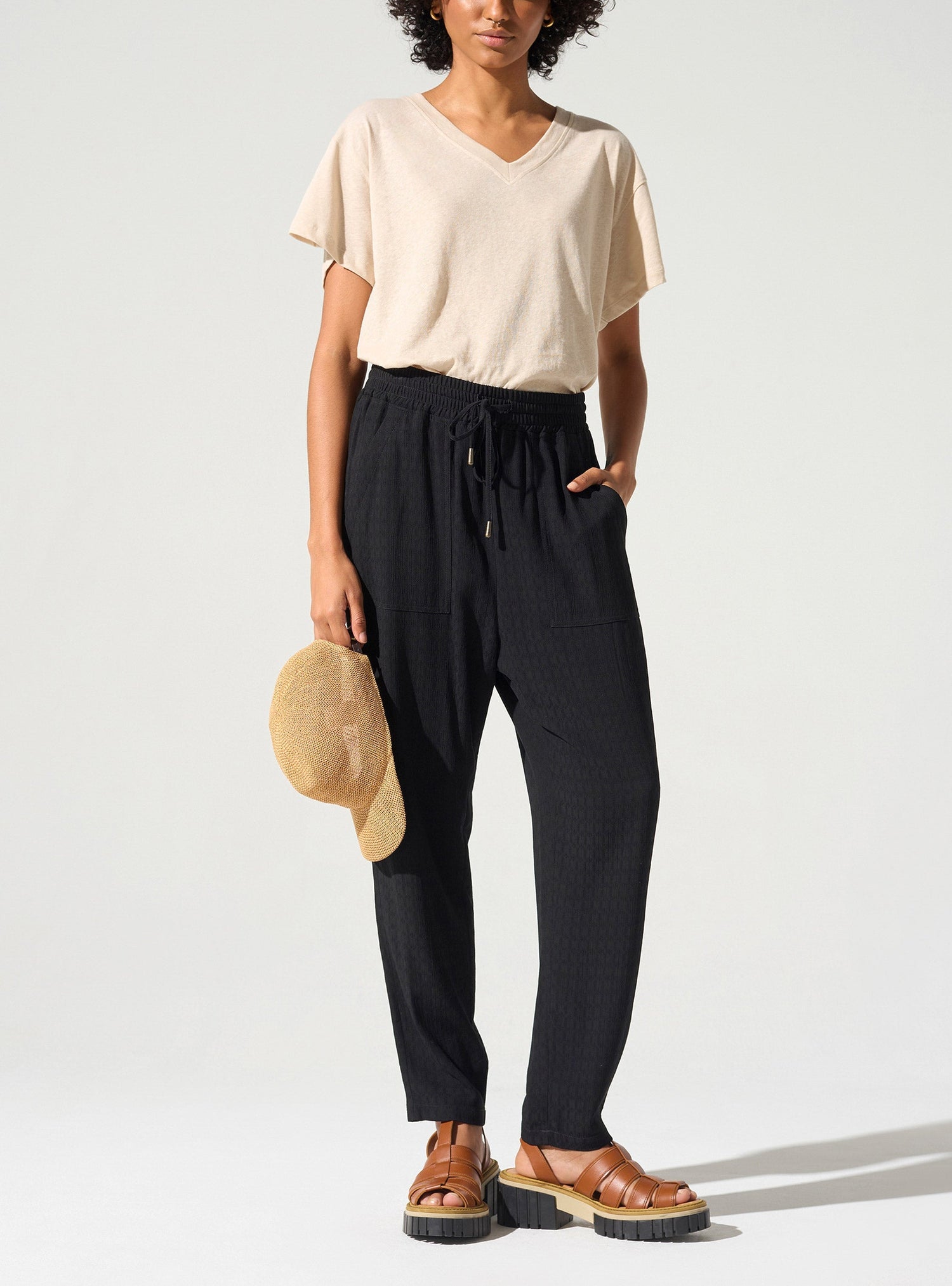 Pantalon droit élastiqué acoté 
