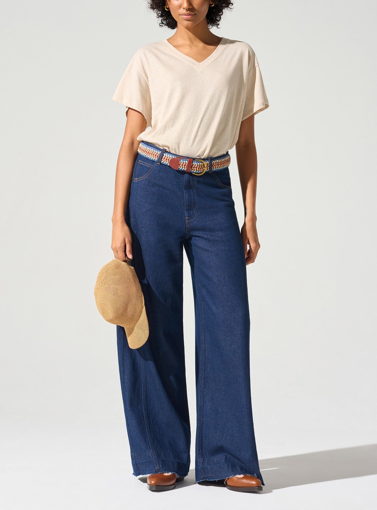 Jean large taille haute acoté 