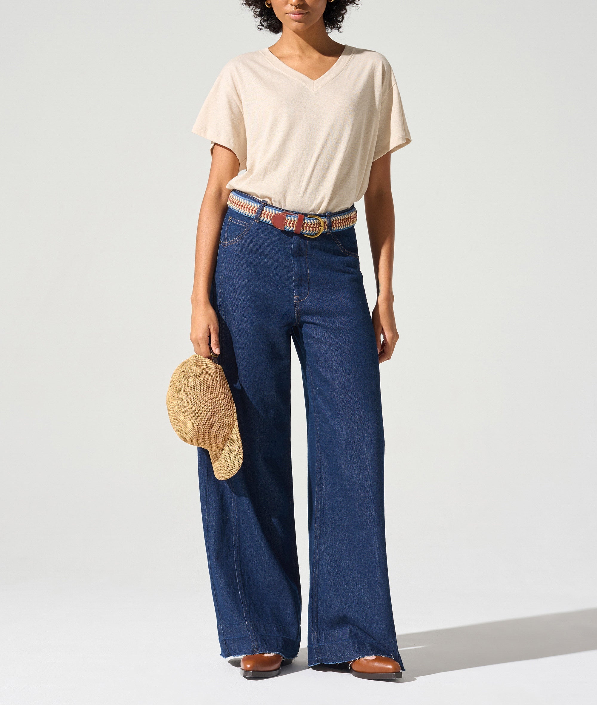 Jean large taille haute acoté 