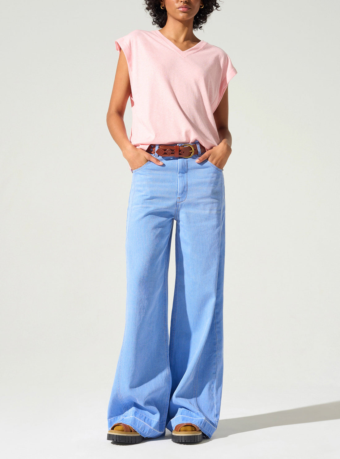 Jean large taille haute acoté 