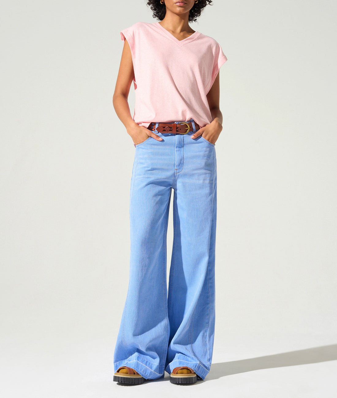 Jean large taille haute acoté 