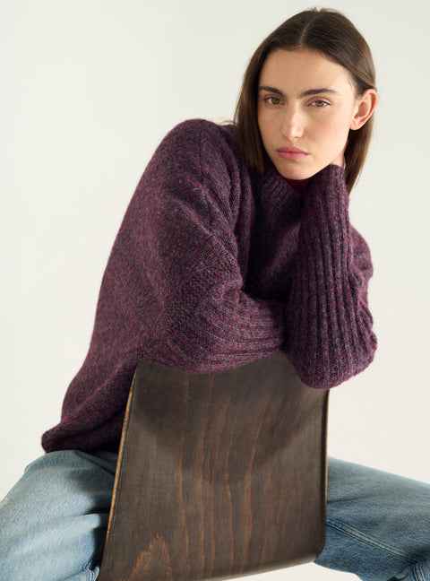 Locker sitzender Pullover aus Wolle und Baumwolle mit Rundhalsausschnitt