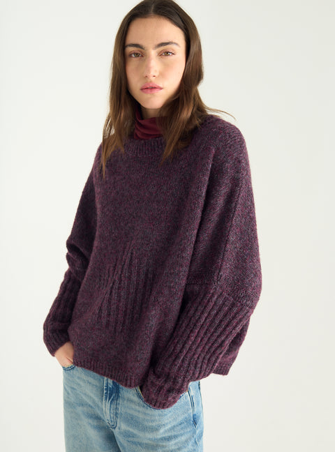 Locker sitzender Pullover aus Wolle und Baumwolle mit Rundhalsausschnitt