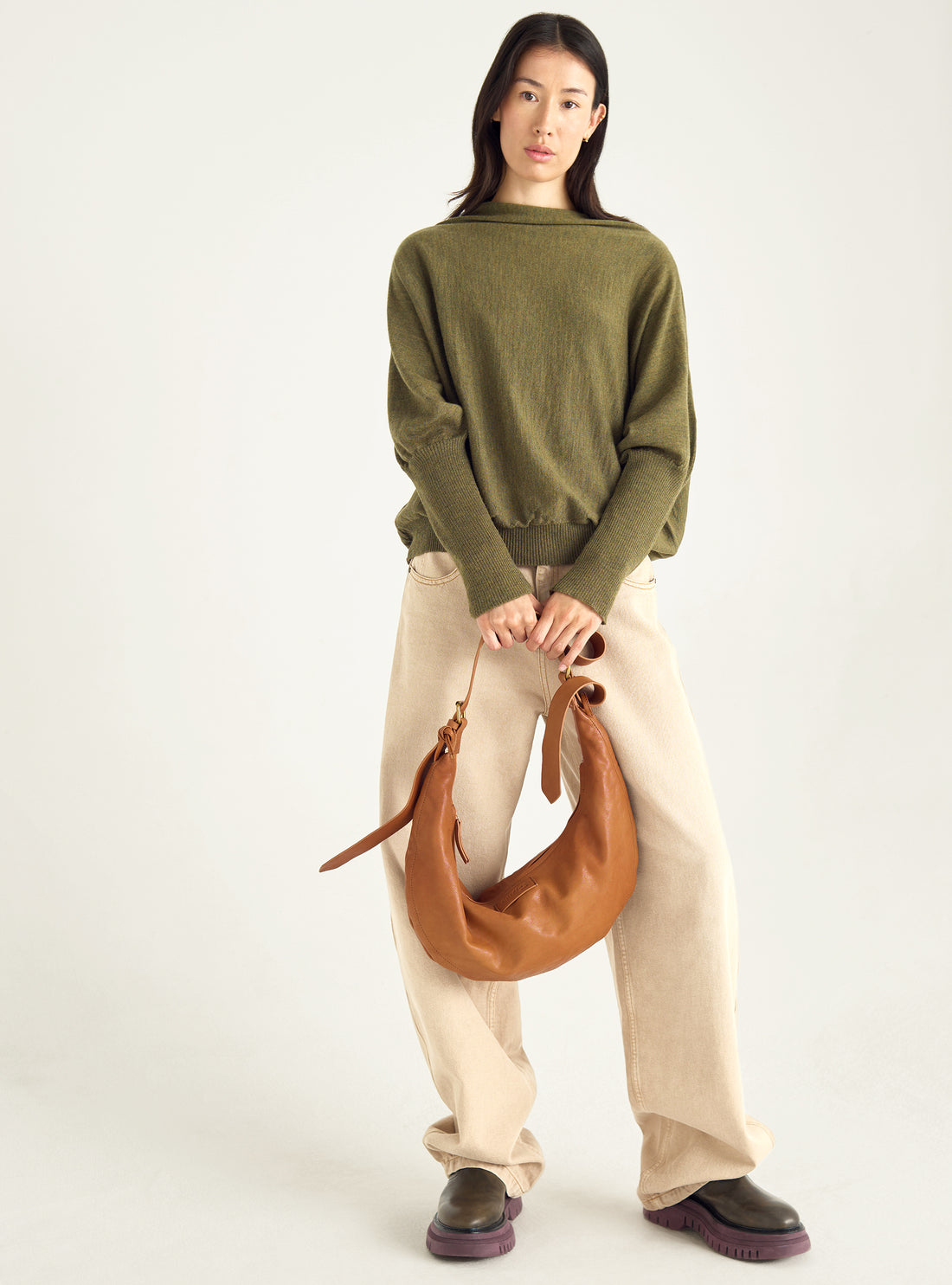 Oversize-Pullover mit drapiertem Kragen
