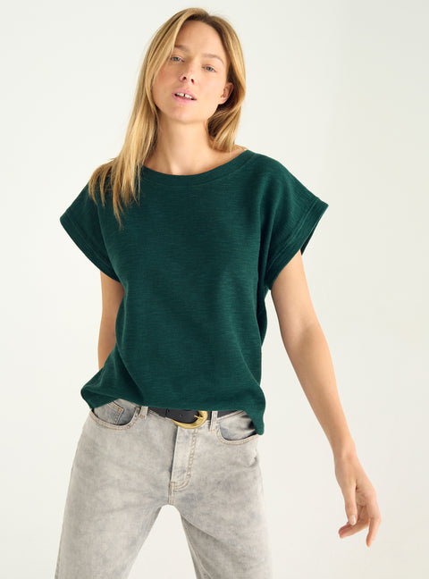 Loose-fitting slub interlock T-shirt