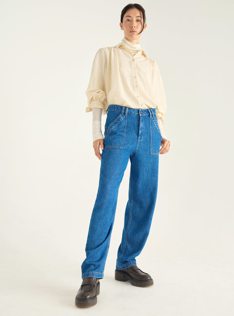 Mum-Fit-Jeans aus fließendem Denim
