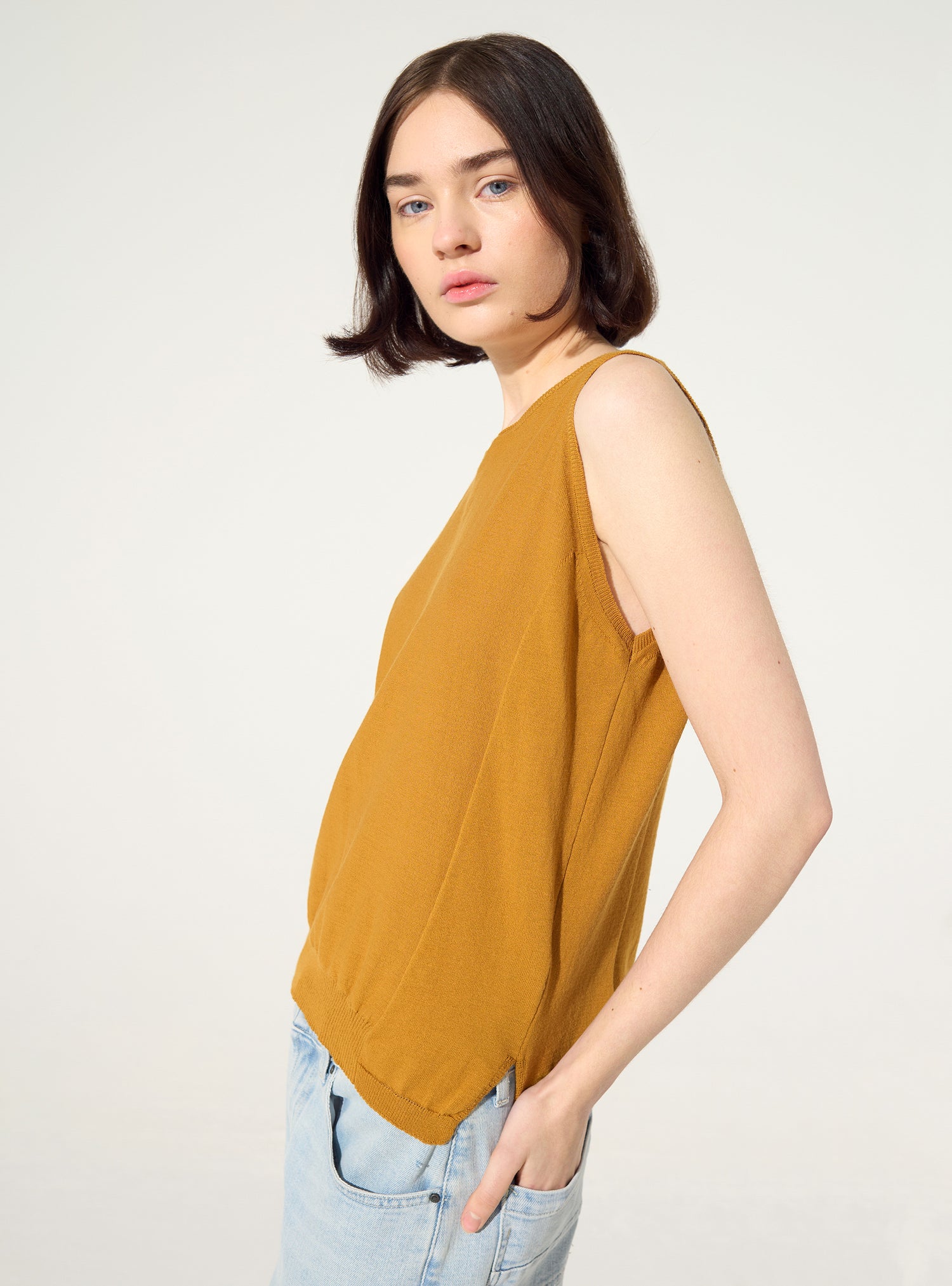 Brown cotton knit tank top
