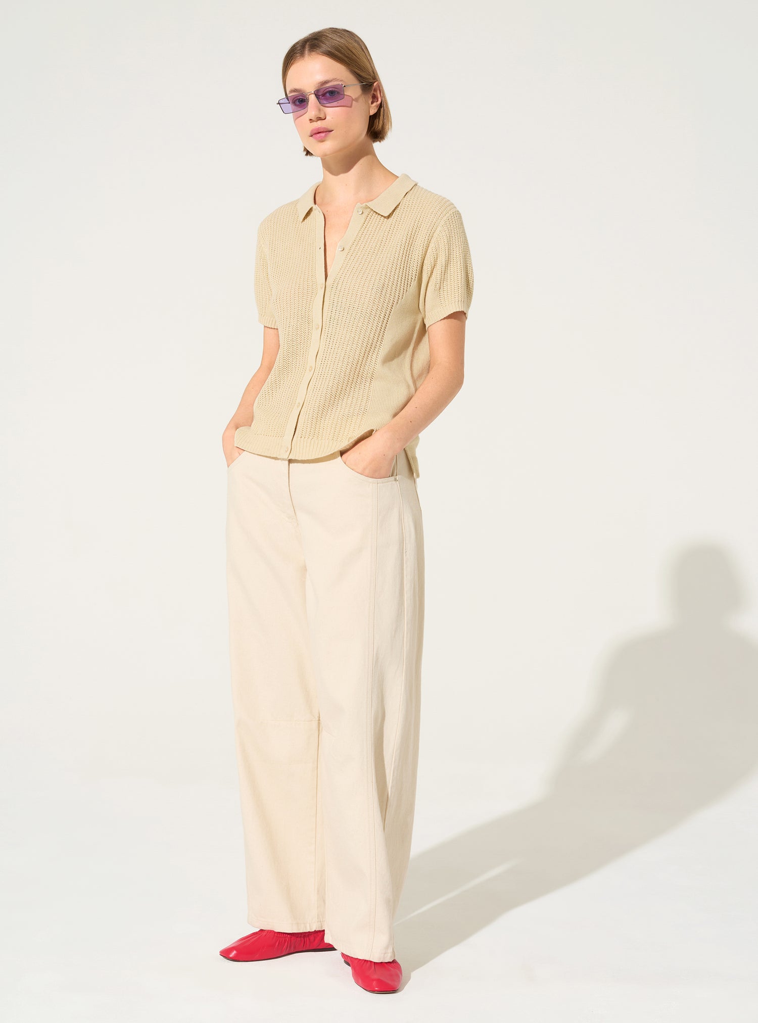 Polo en coton et lin blanc