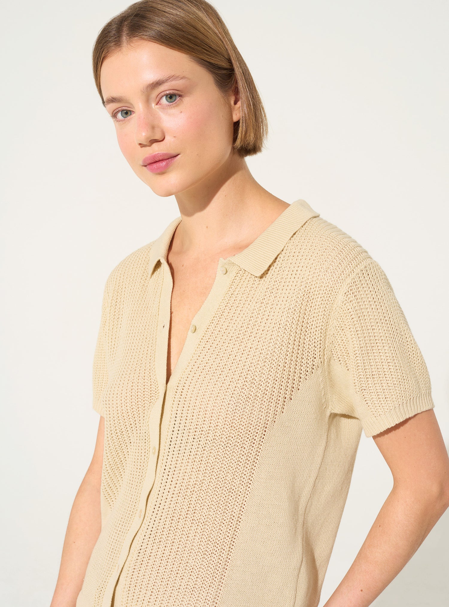 Polo en coton et lin blanc