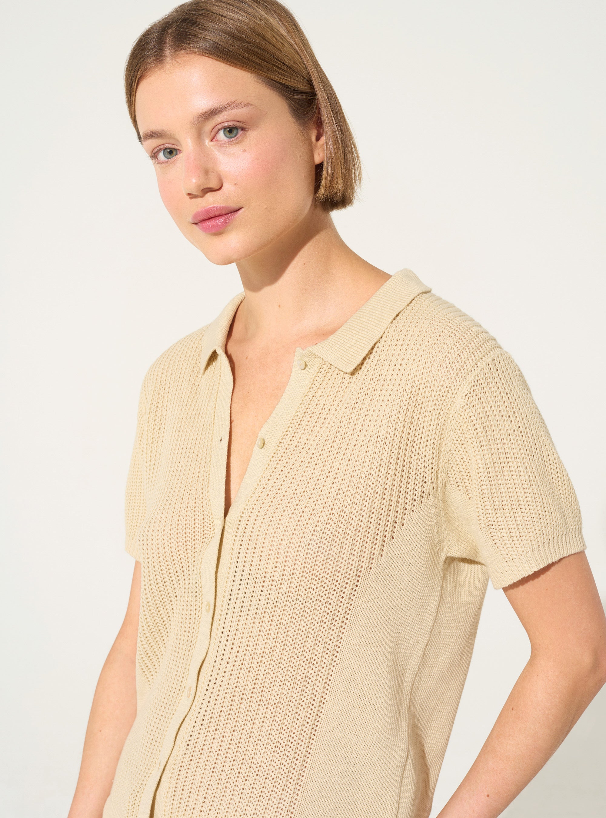 Polo en coton et lin blanc