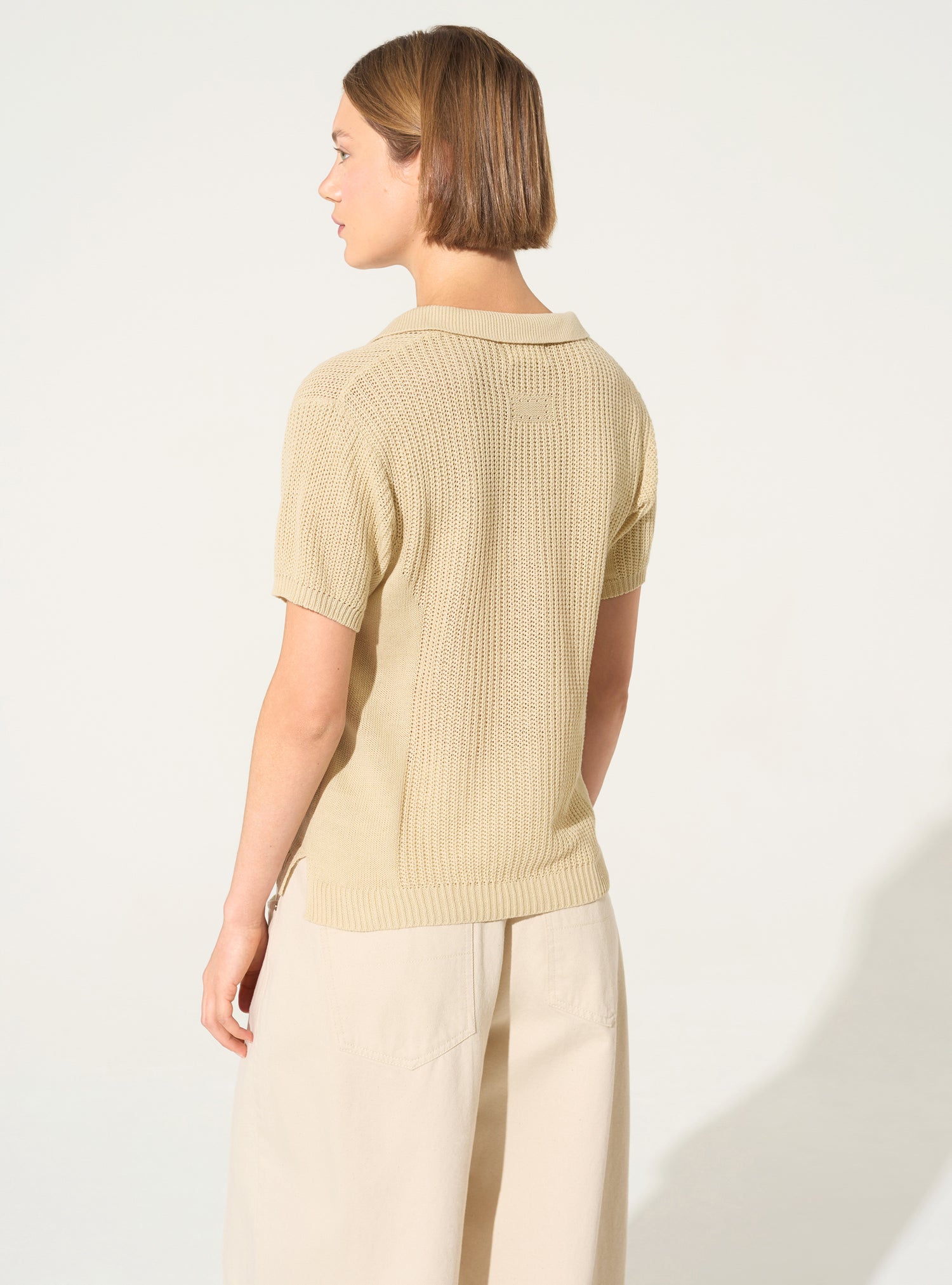 Polo en coton et lin blanc