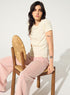 Fitted pleated white cotton T-shirt