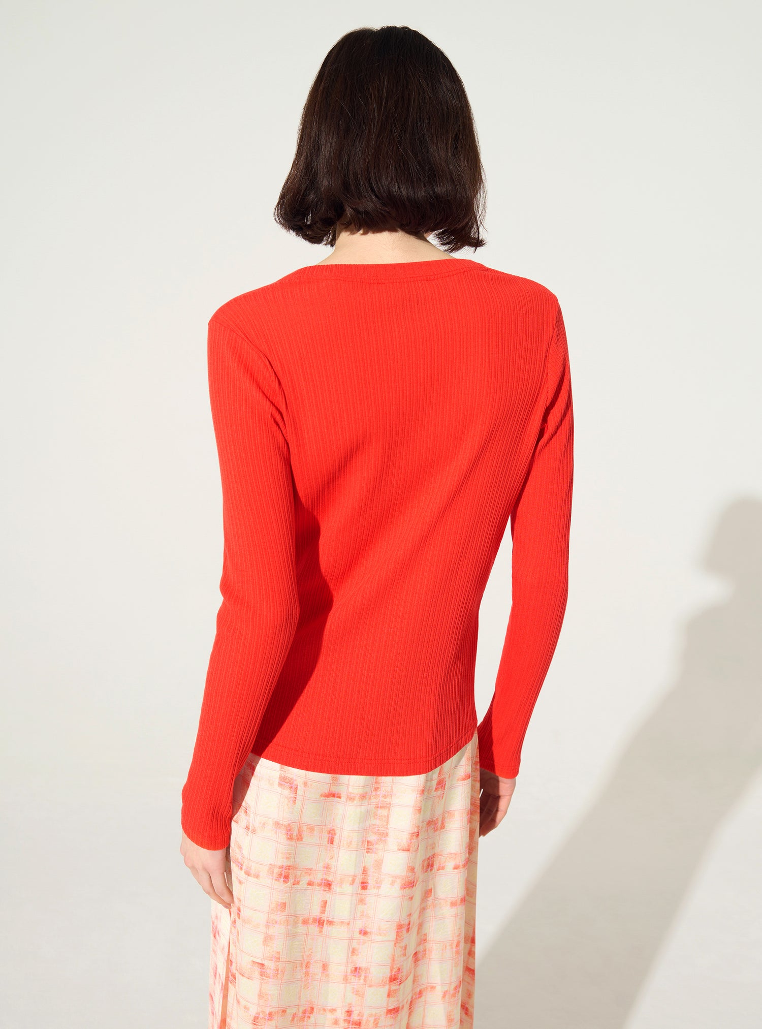 Cardigan ajusté plissé en coton rouge