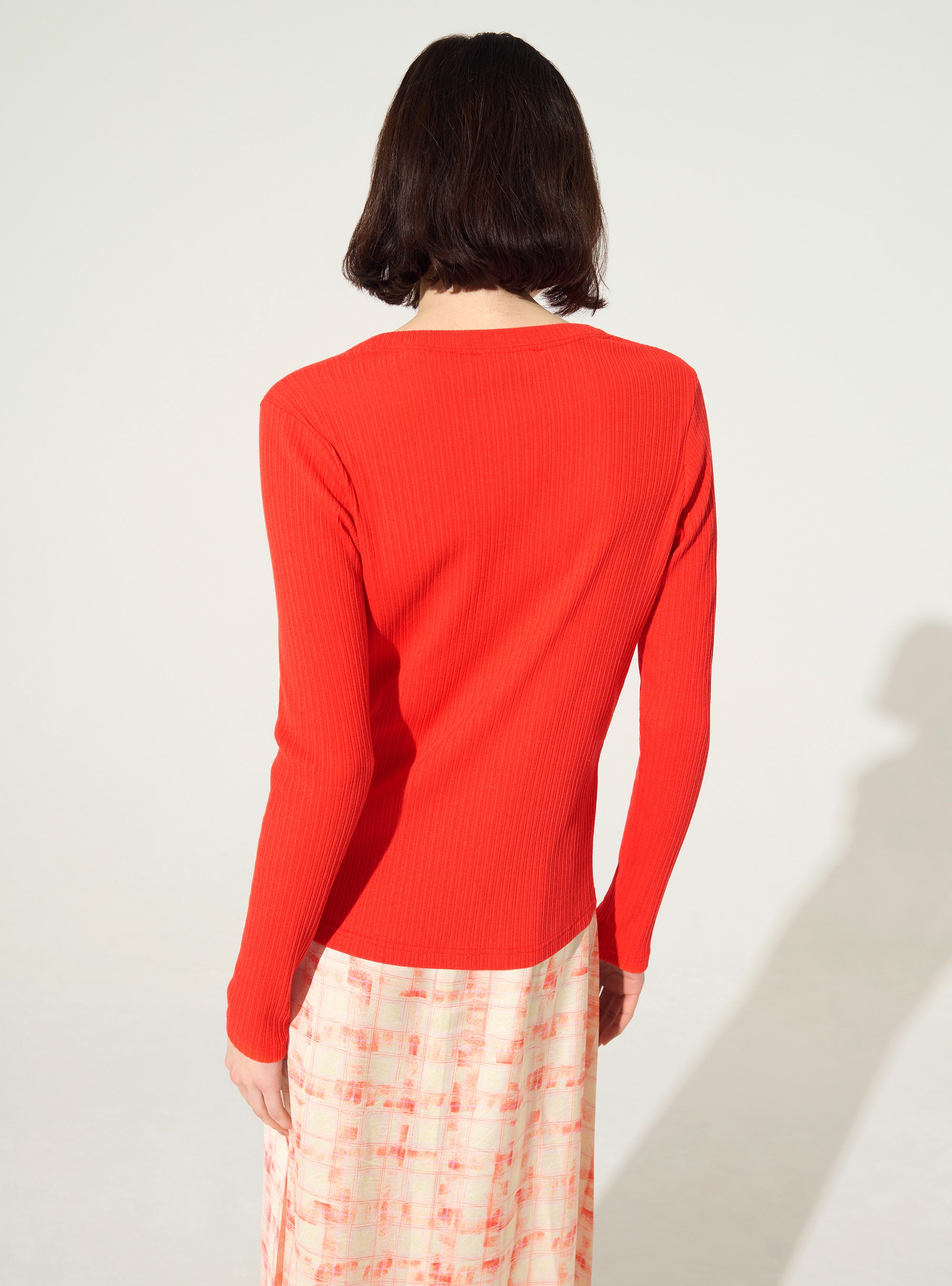 Cardigan ajusté plissé en coton rouge