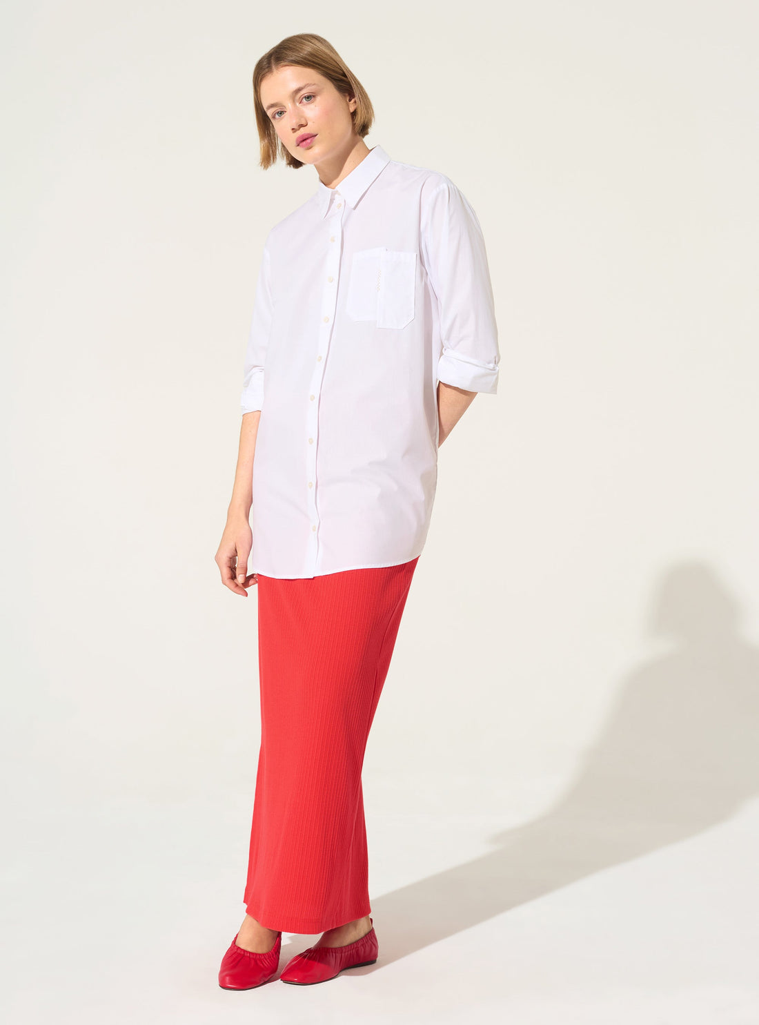 Jupe plissée en coton rouge